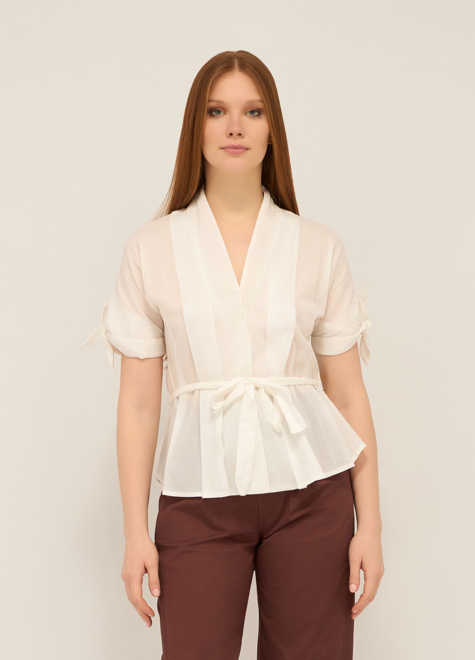 Blusa in puro cotone voile con cintura donna _0