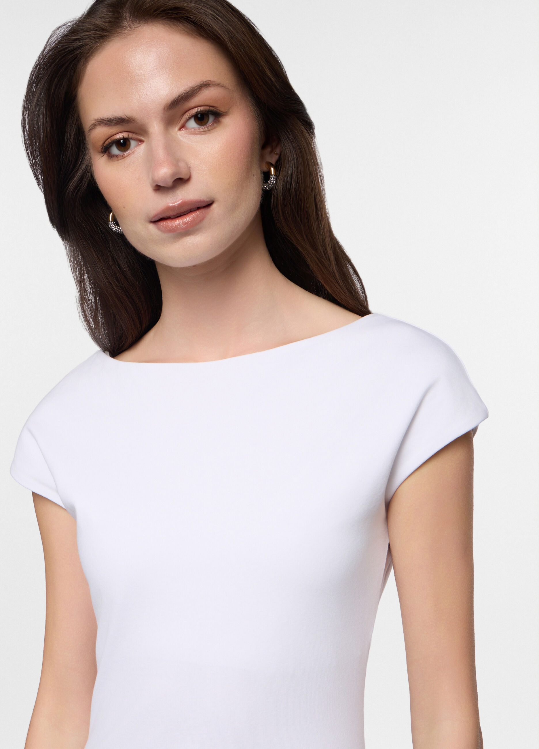 Abito corto fitted in jersey di cotone stretch donna_2