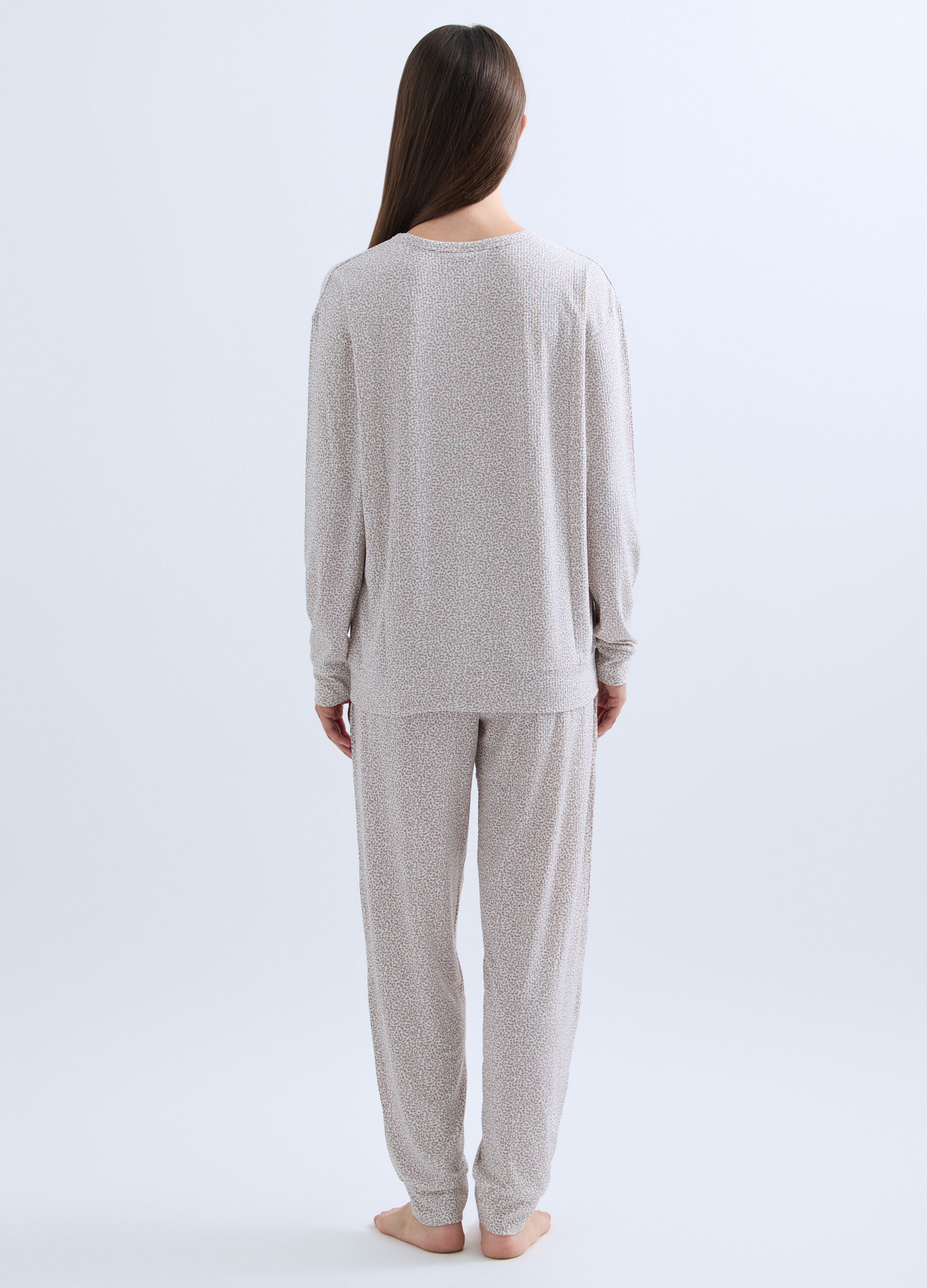 Set pigiama lungo in costina stretch donna_1
