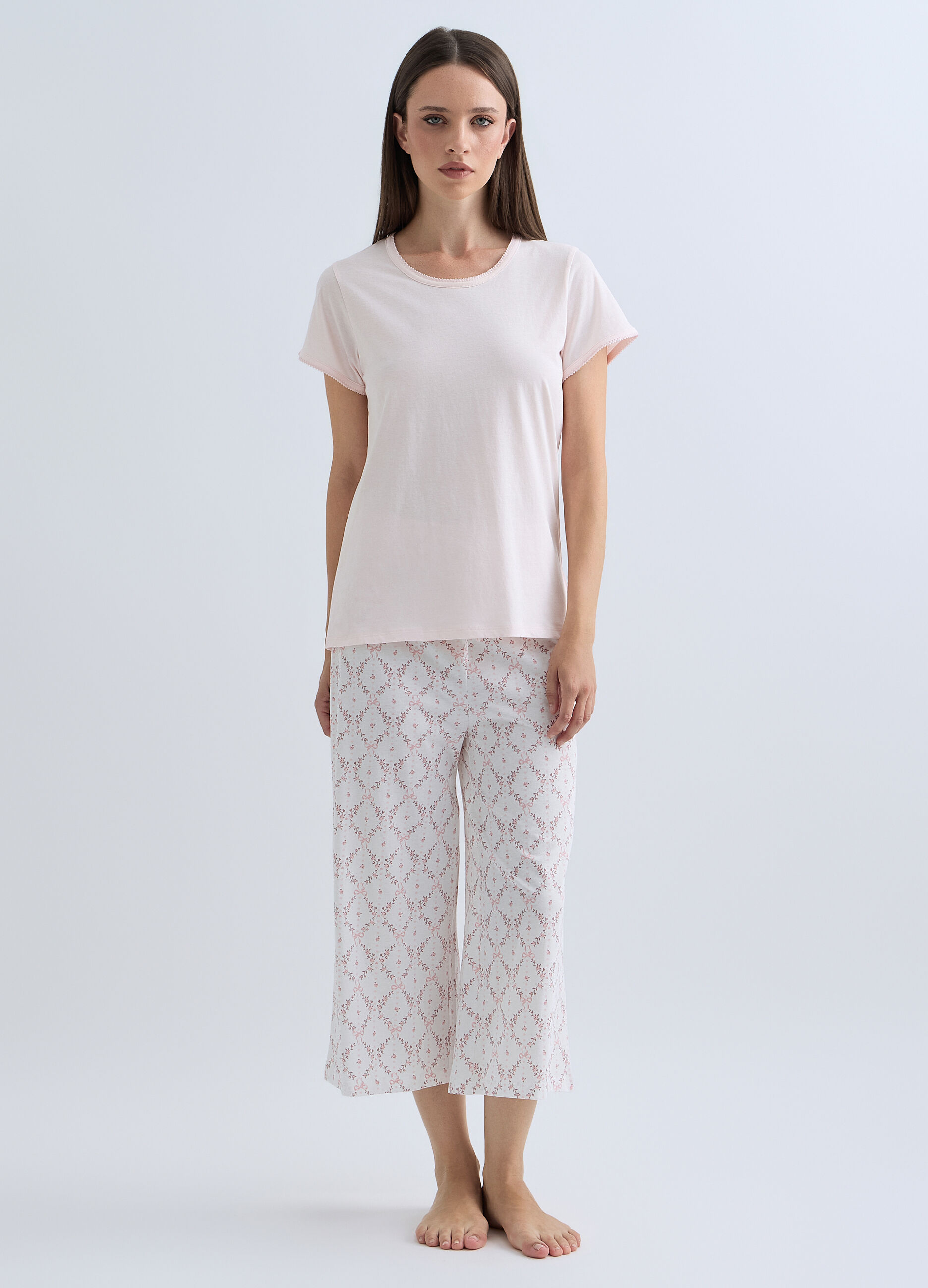 Pigiama corto in puro cotone donna_0