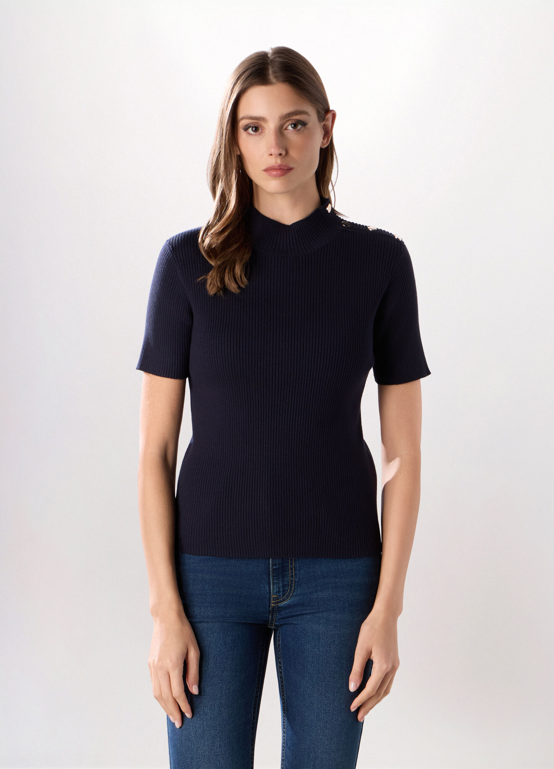 Tricot a maniche corte in costina misto viscosa donna_0