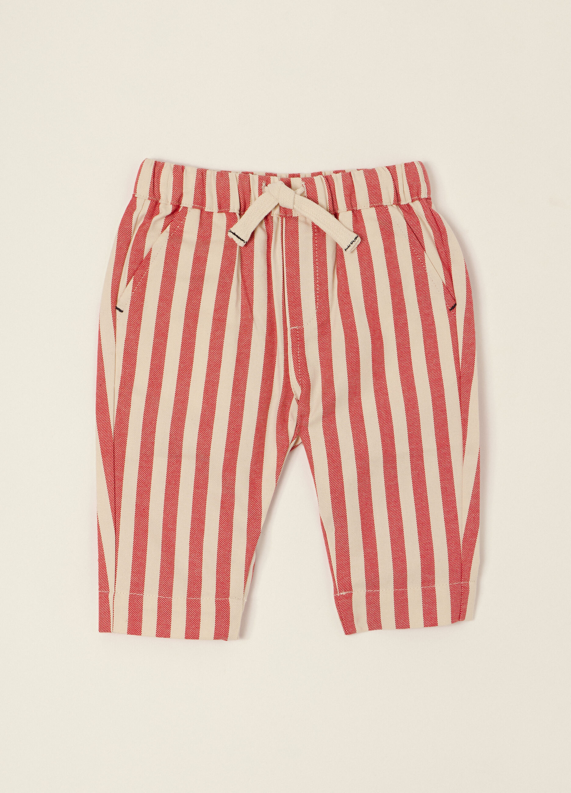 Pantaloni a righe rosse in puro cotone_0