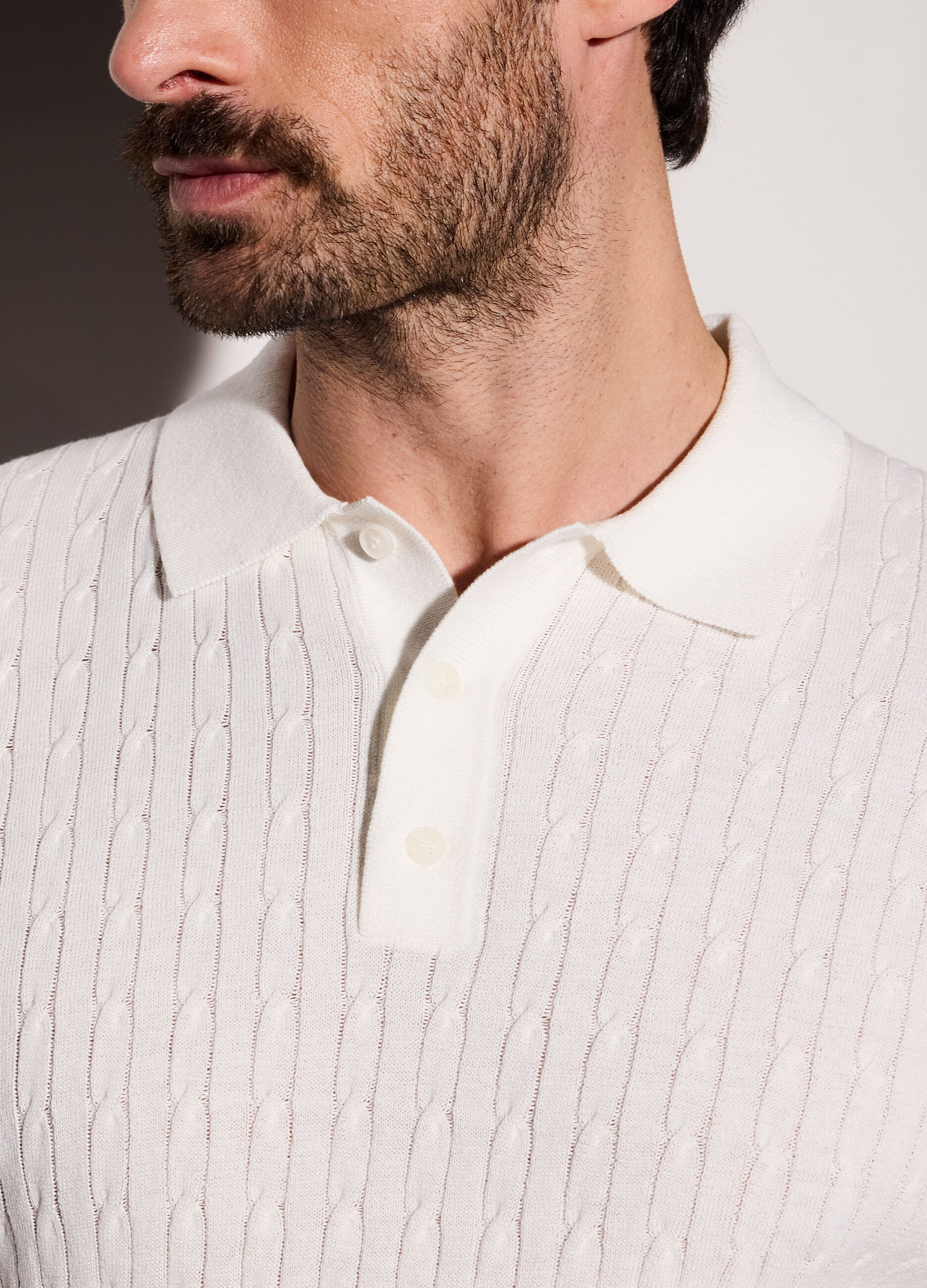 Polo a maniche corte in maglia a treccia uomo_2