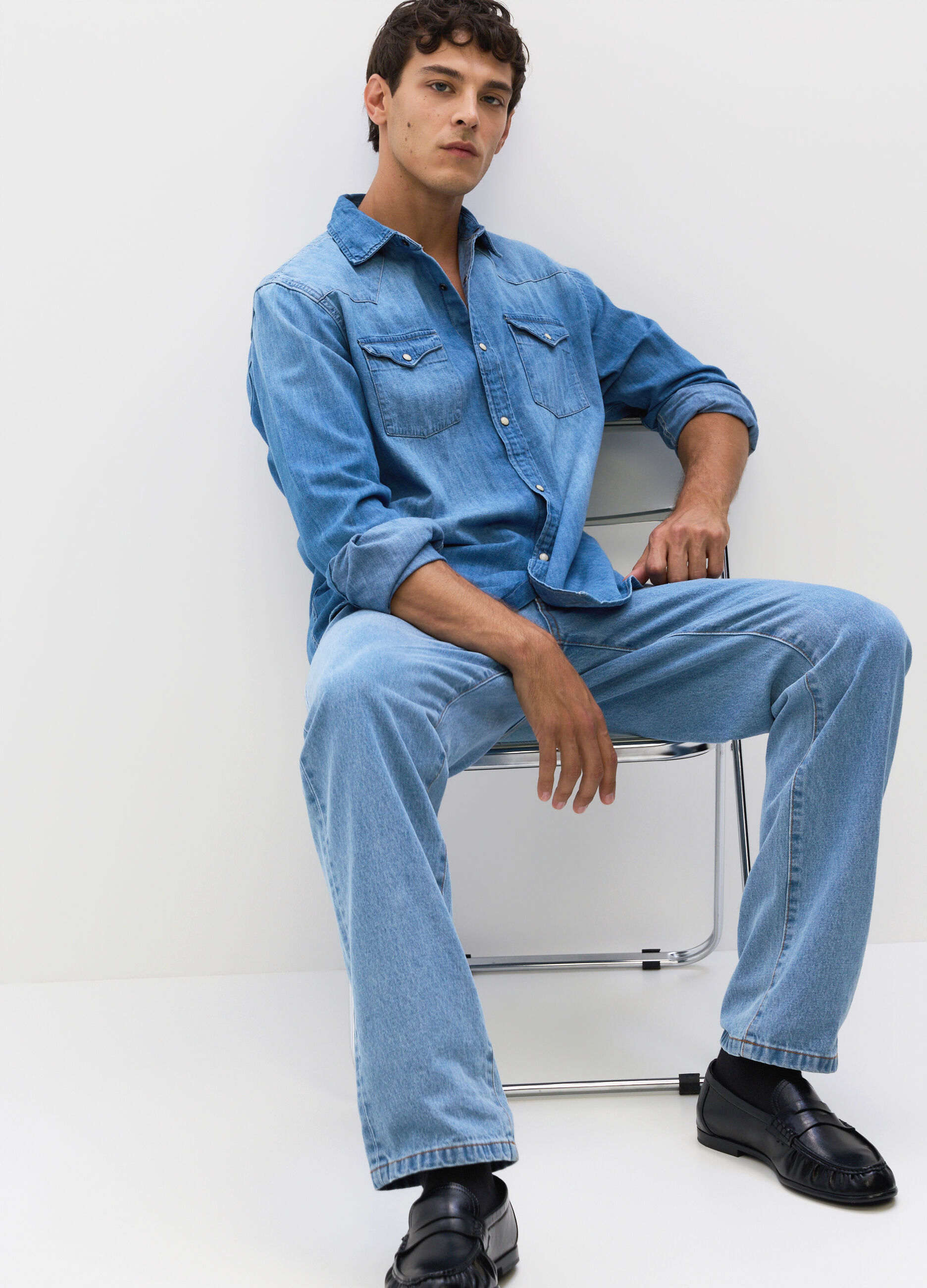 Jeans regular fit in denim cotone uomo_4