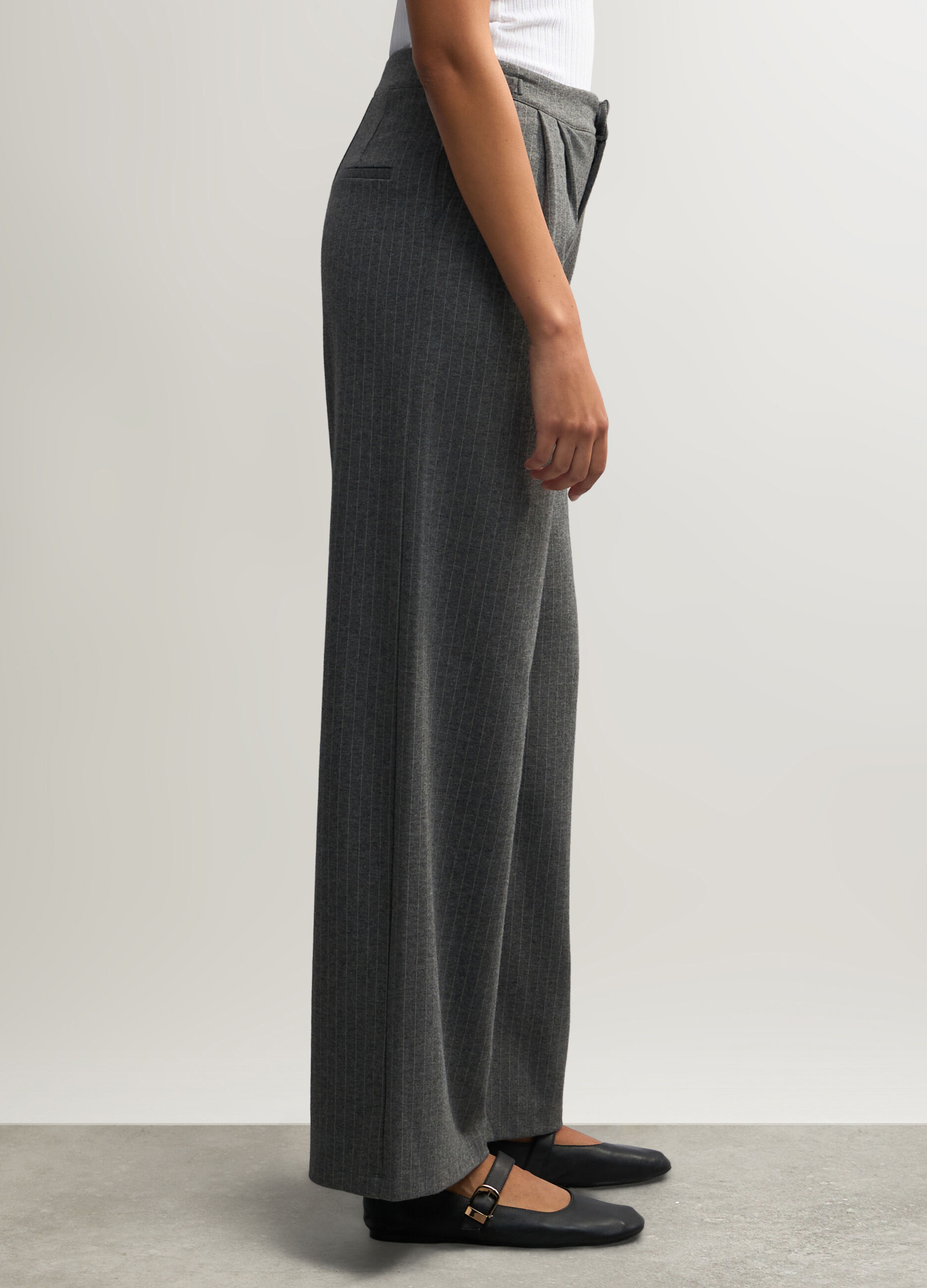 Pantaloni Straight Fit gessati misto viscosa stretch donna_1