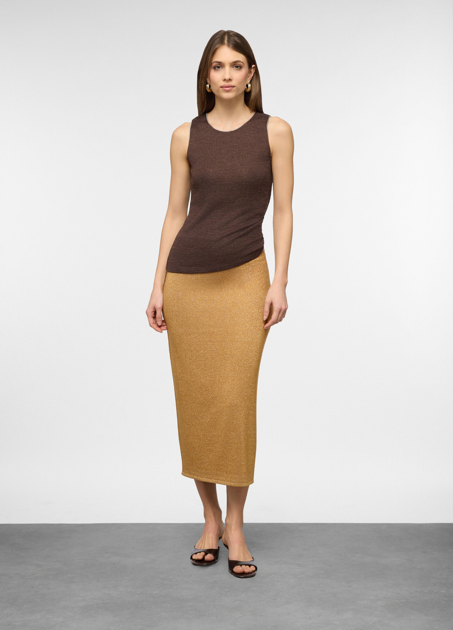 Canotta con scollo rotondo stretch in filo lurex donna_0