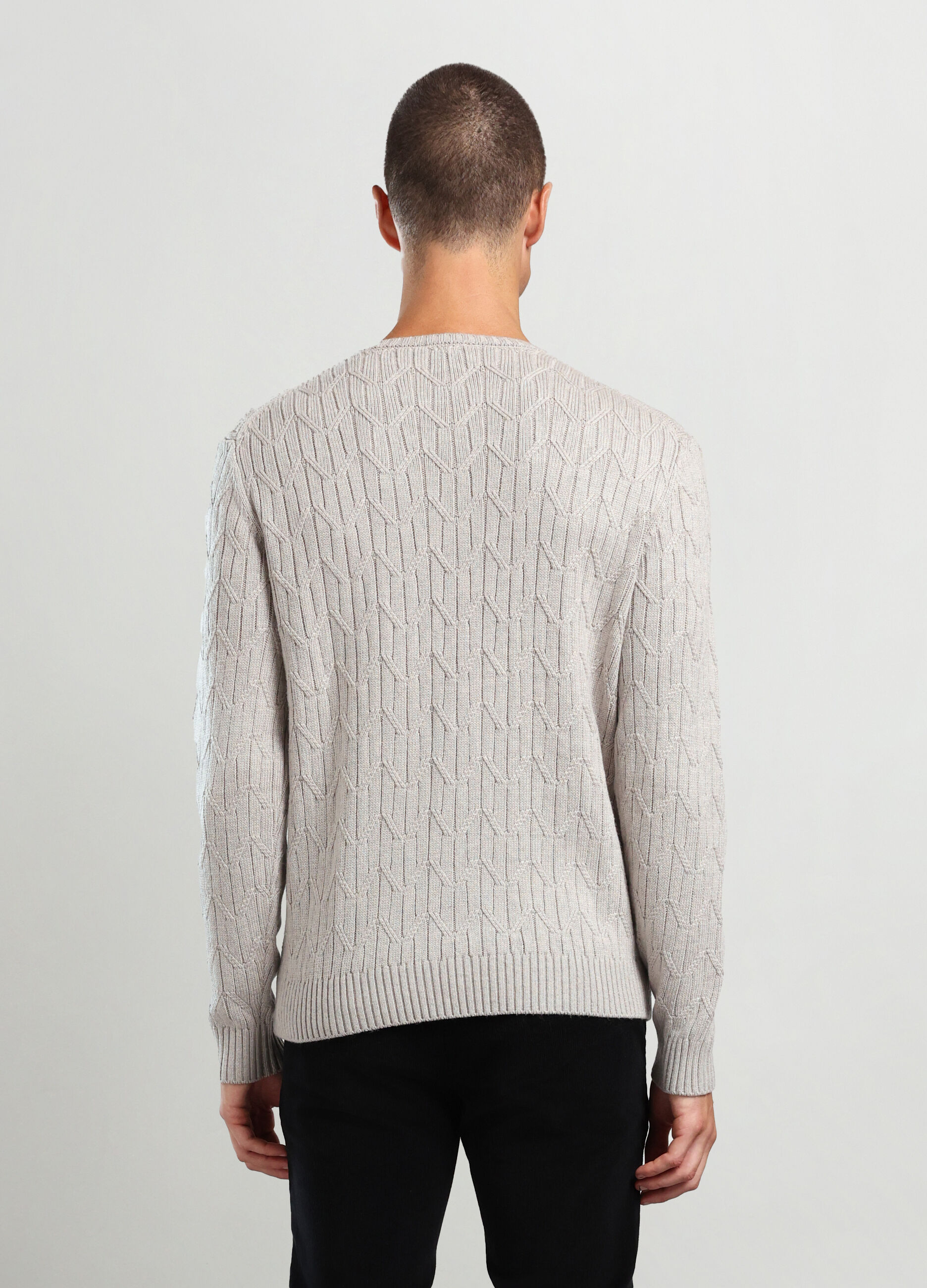 Maglione girocollo a trecce misto lana merino uomo_1