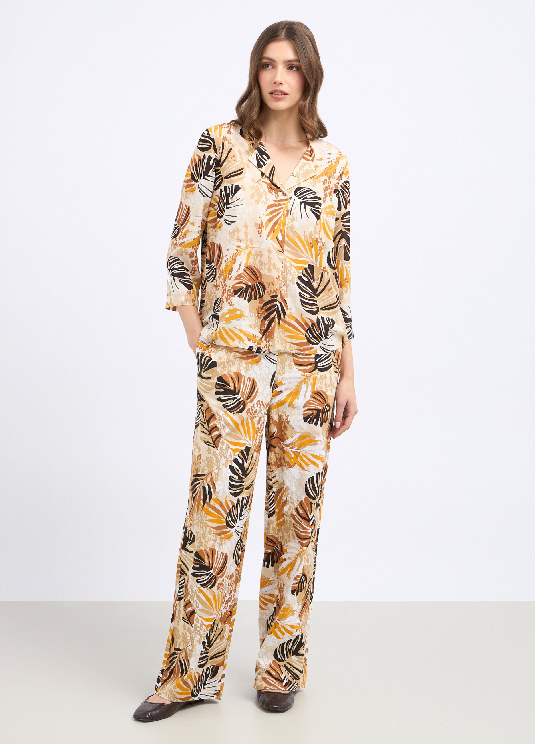 Pantaloni in misto lino con stampa donna_0