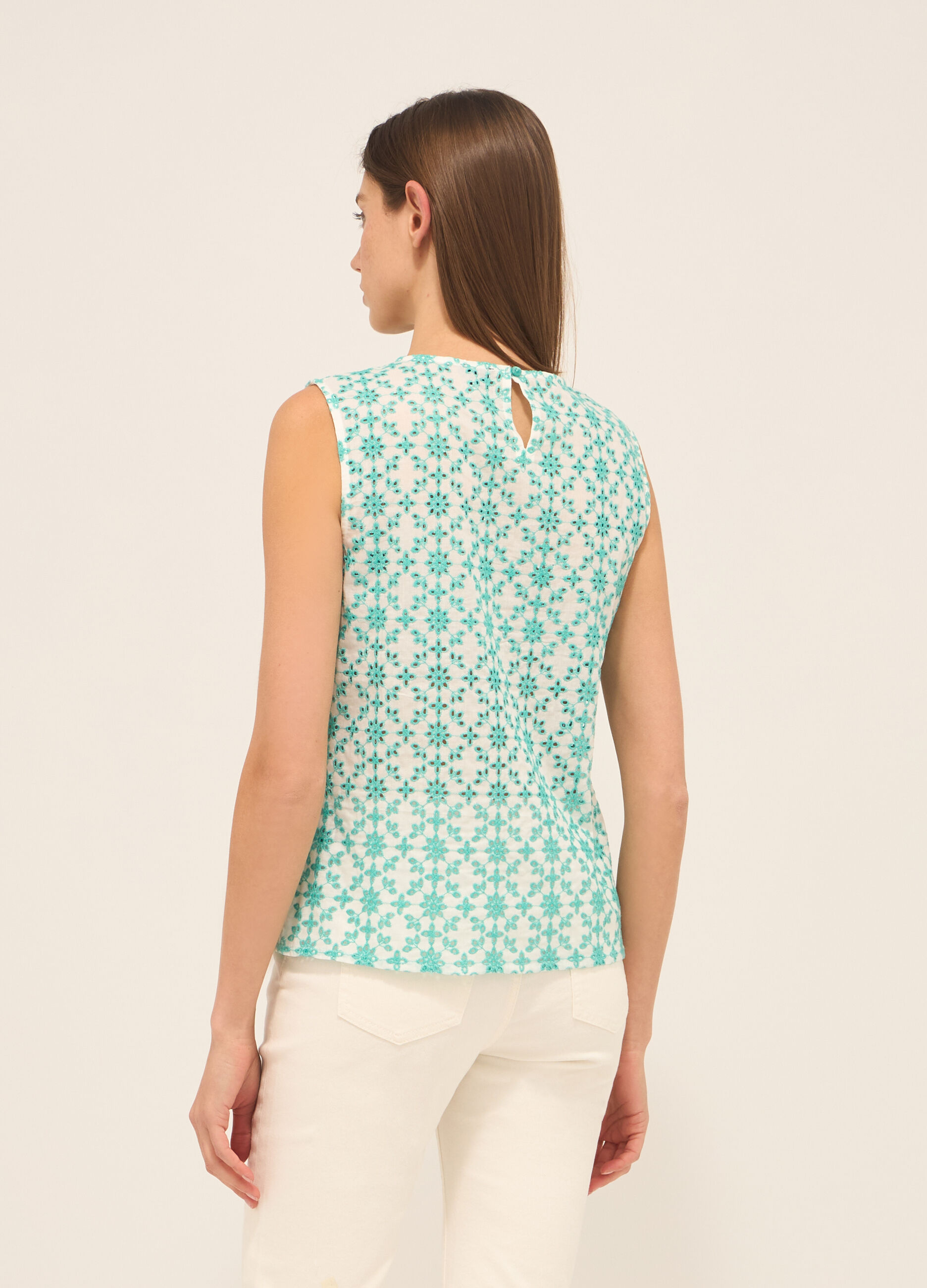 Blusa smanicata in puro cotone donna_1
