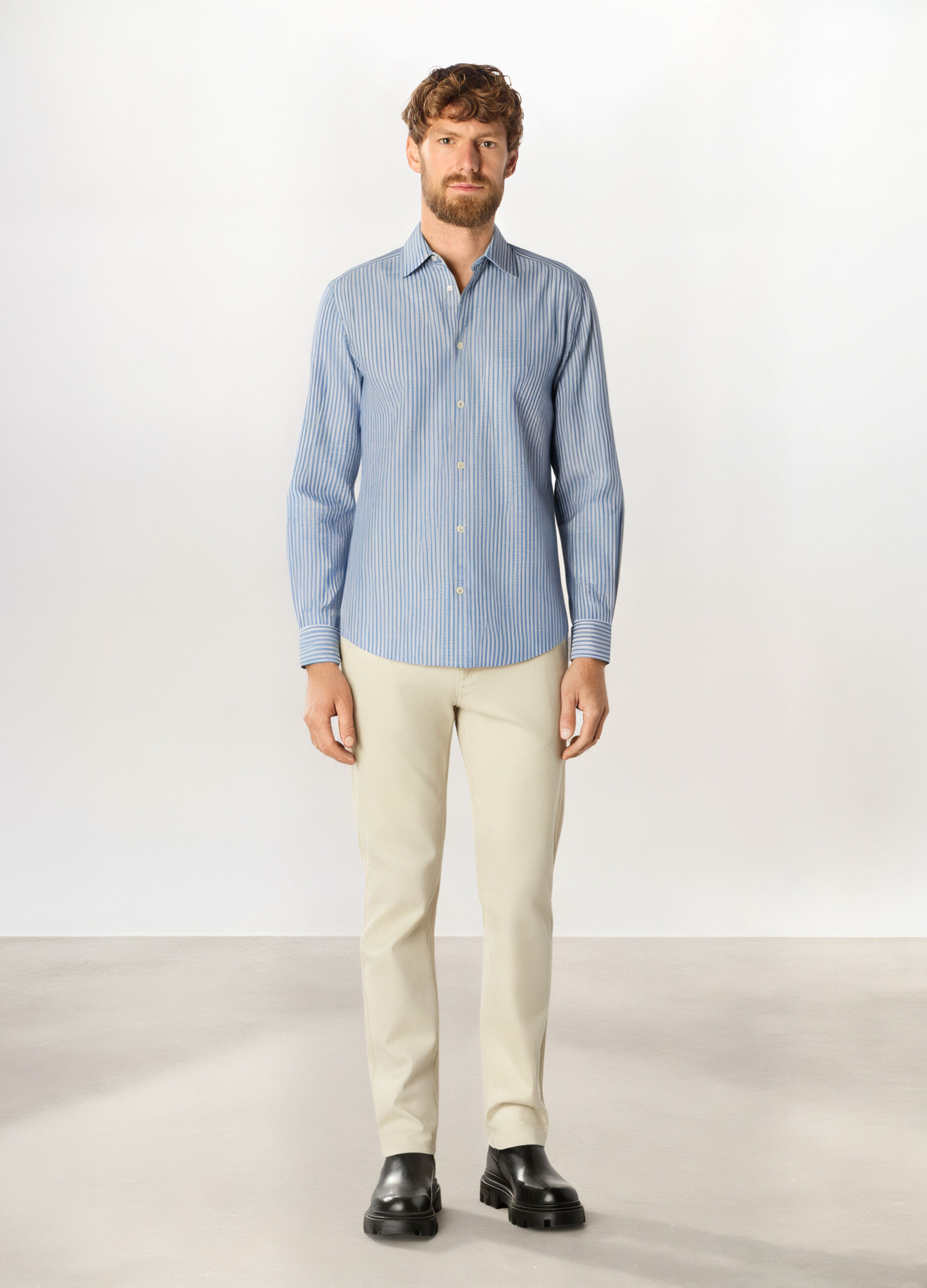 Pantaloni chino in twill di cotone stretch uomo_0