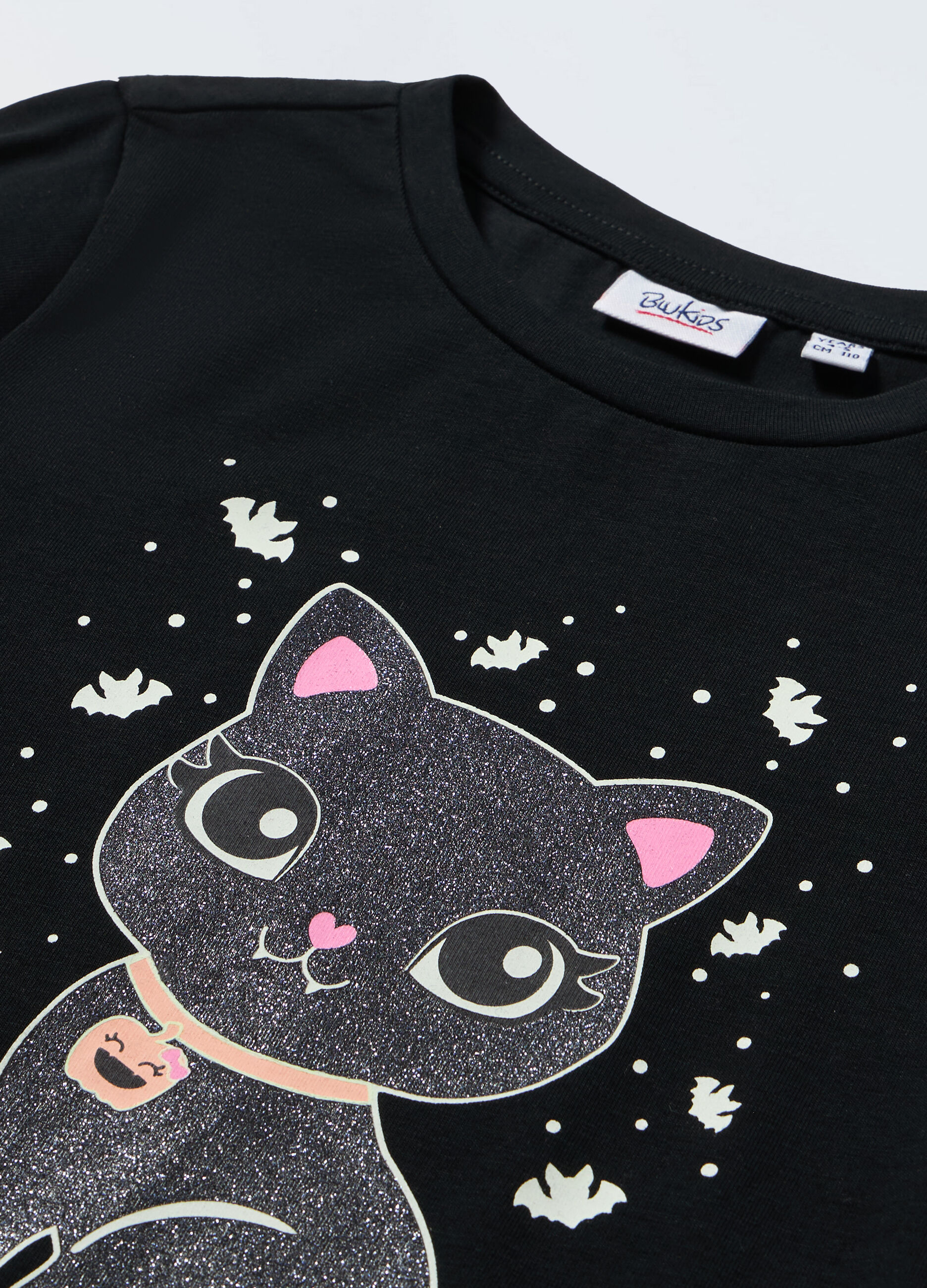 T-shirt con stampa glitter in jersey stretch bambina_1