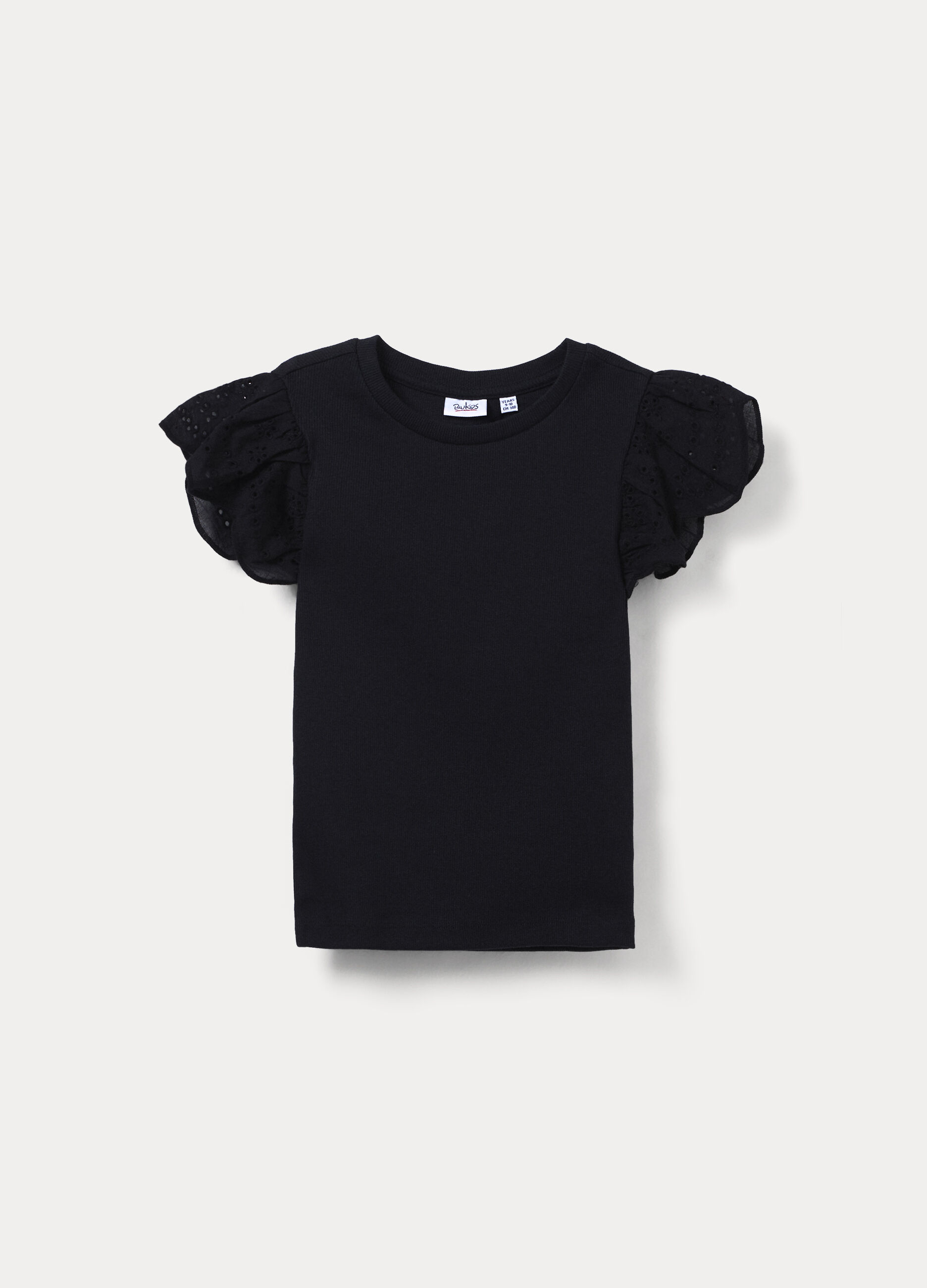 T-shirt girocollo in costina ragazza_0