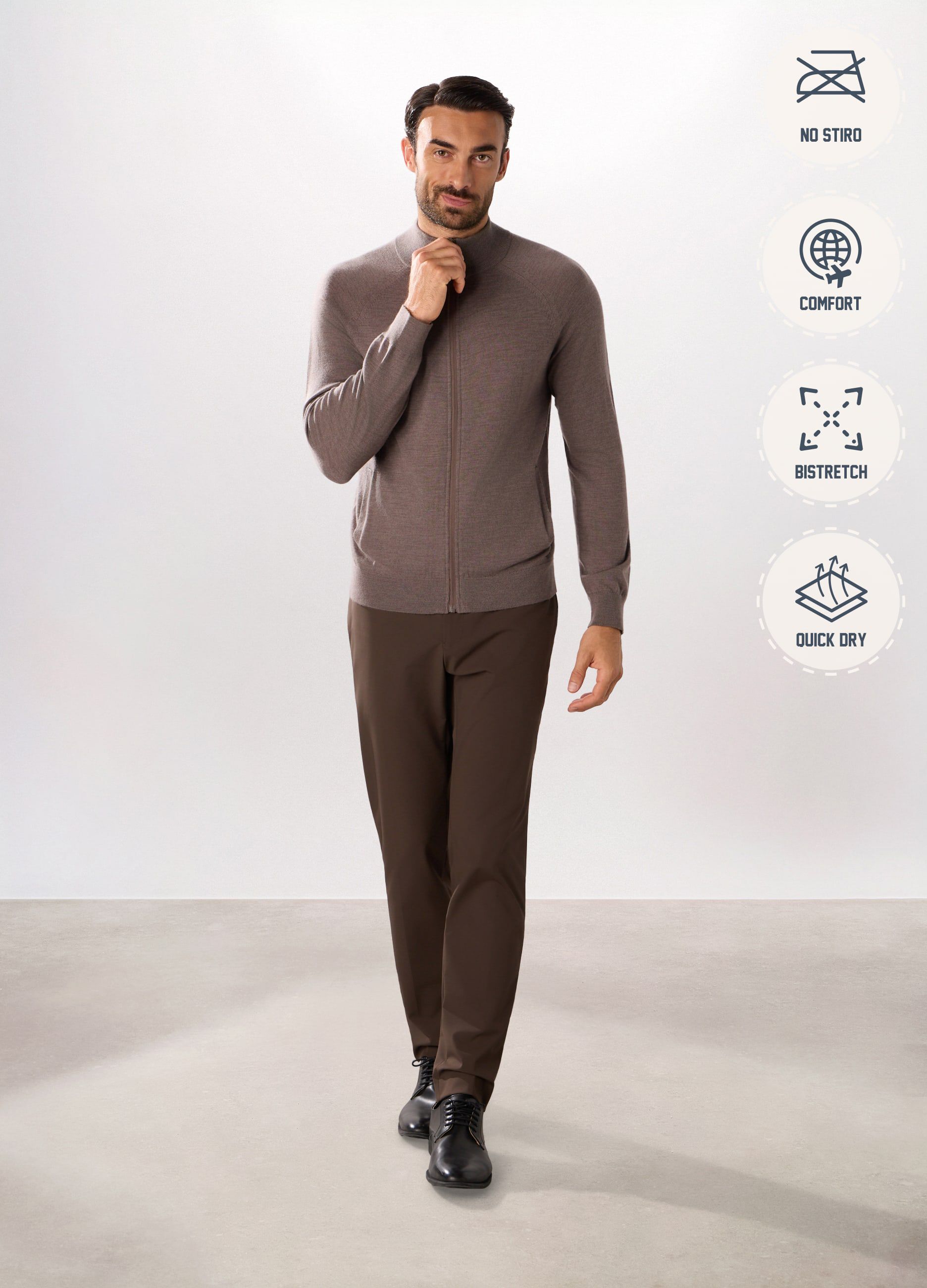Cardigan con zip in lana merino uomo
