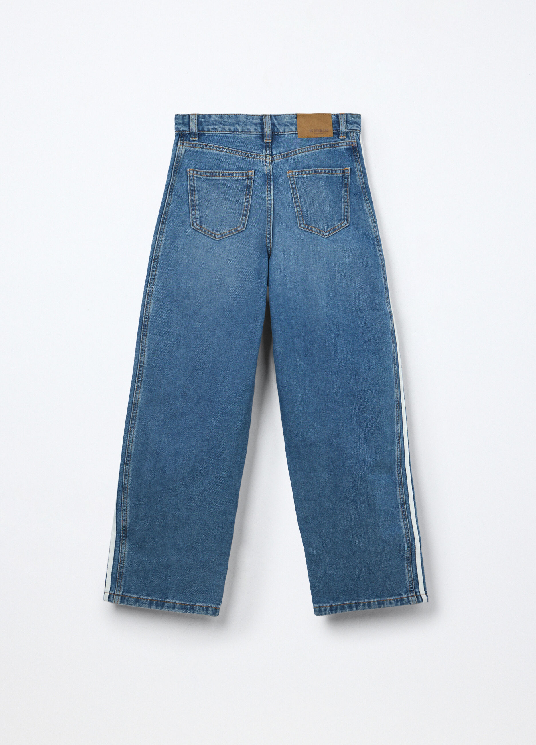 Pantaloni wide leg in denim di puro cotone ragazza_1
