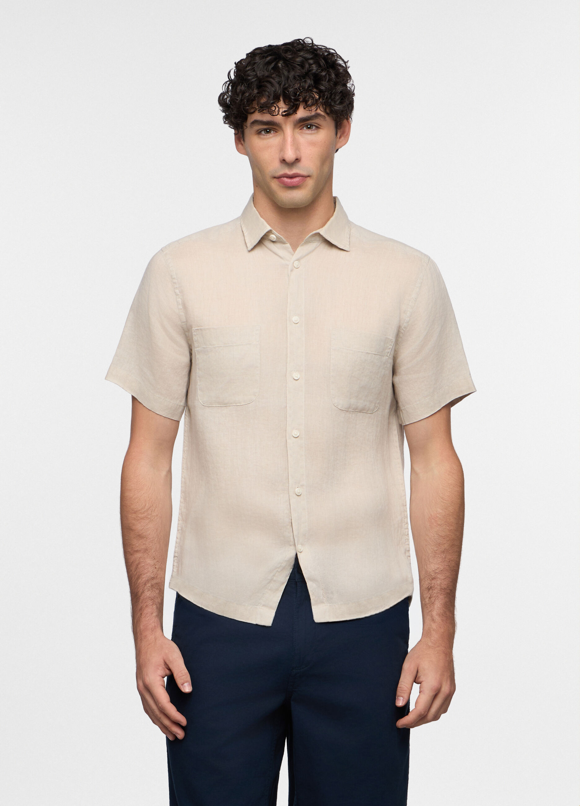 Camicia a maniche corte in lino uomo_0