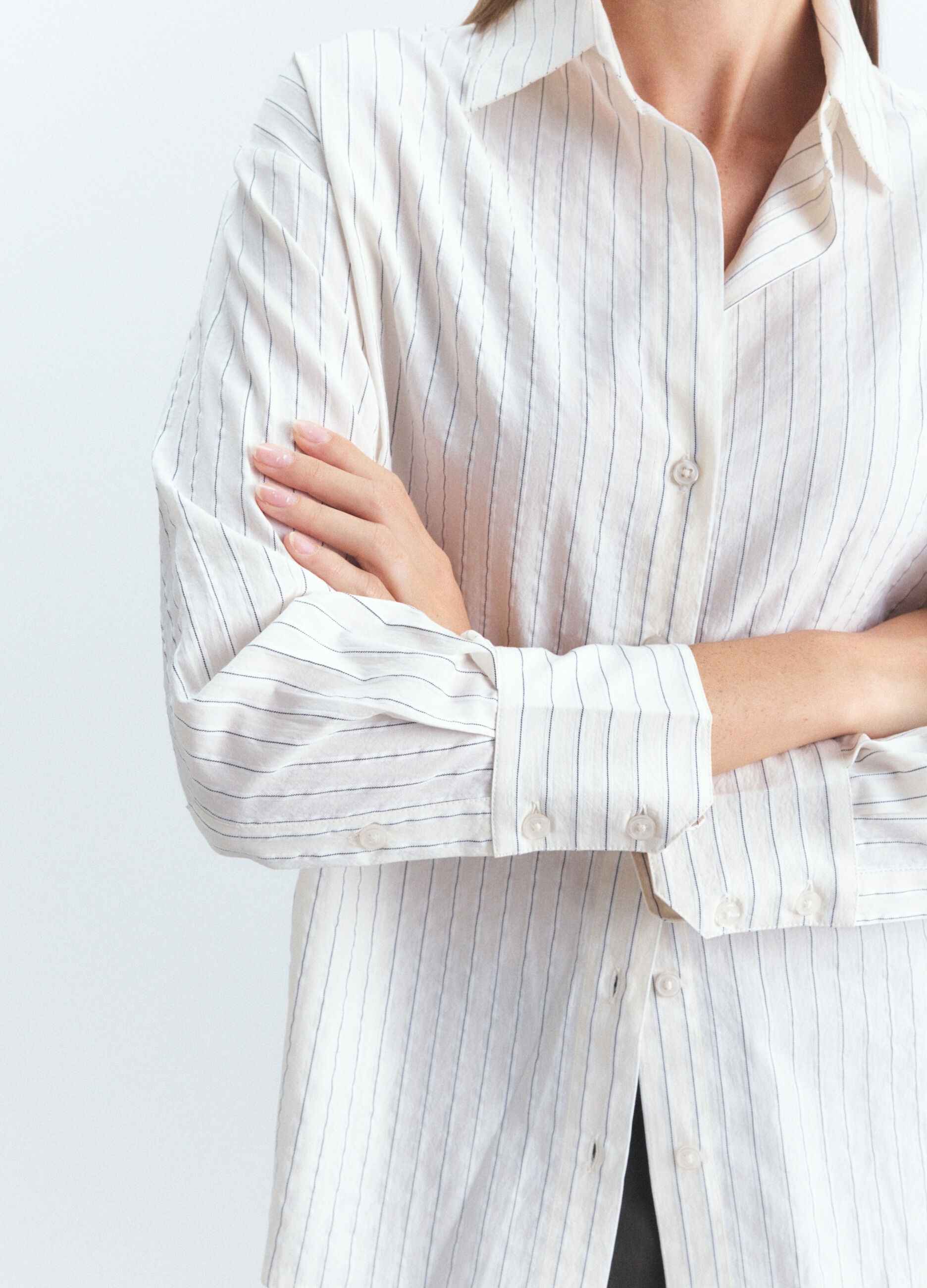 Camicia Fit Over con colletto alla francese Dobby di cotone misto lyocell donna_5