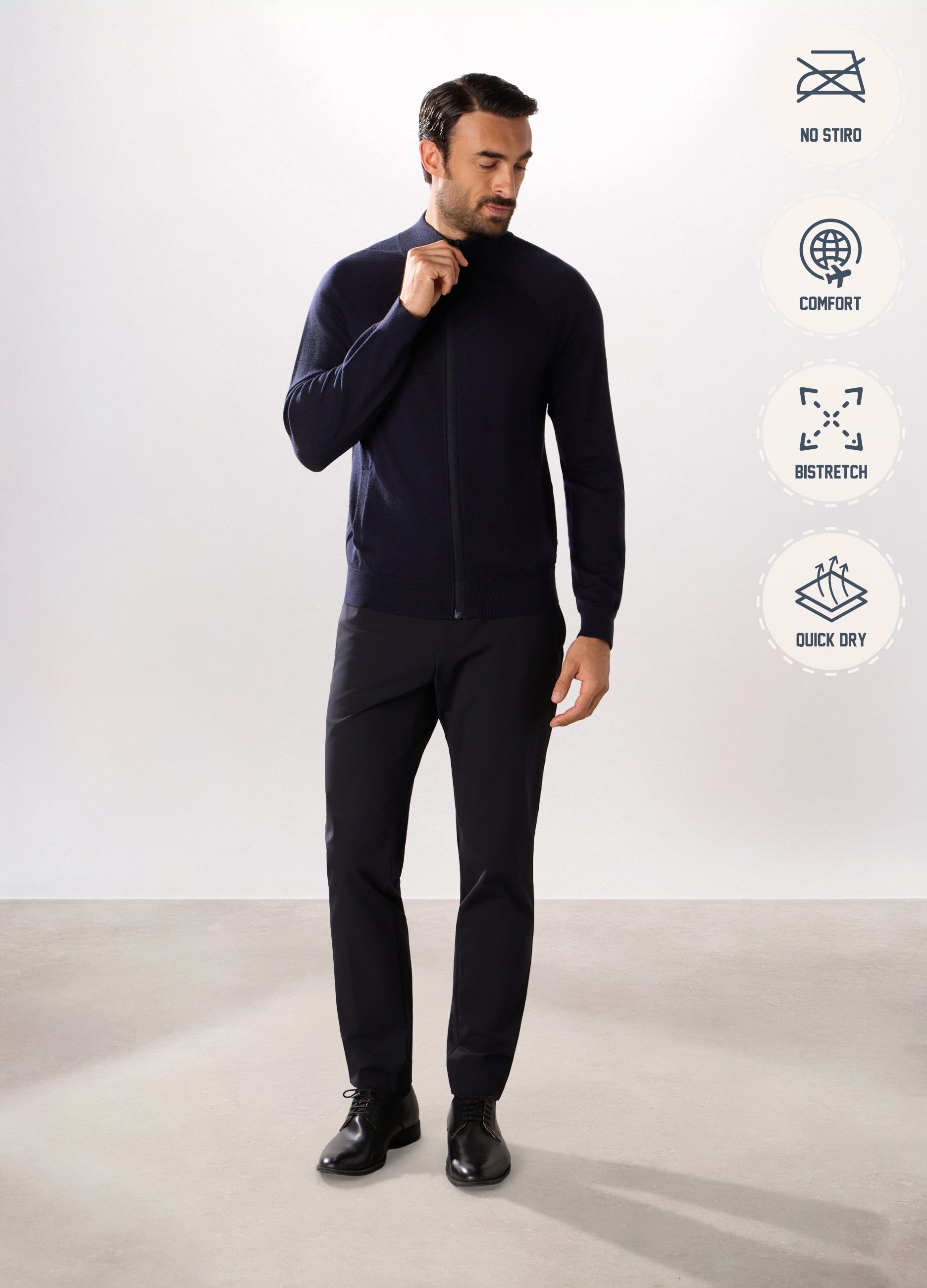 Cardigan con zip in lana merino uomo