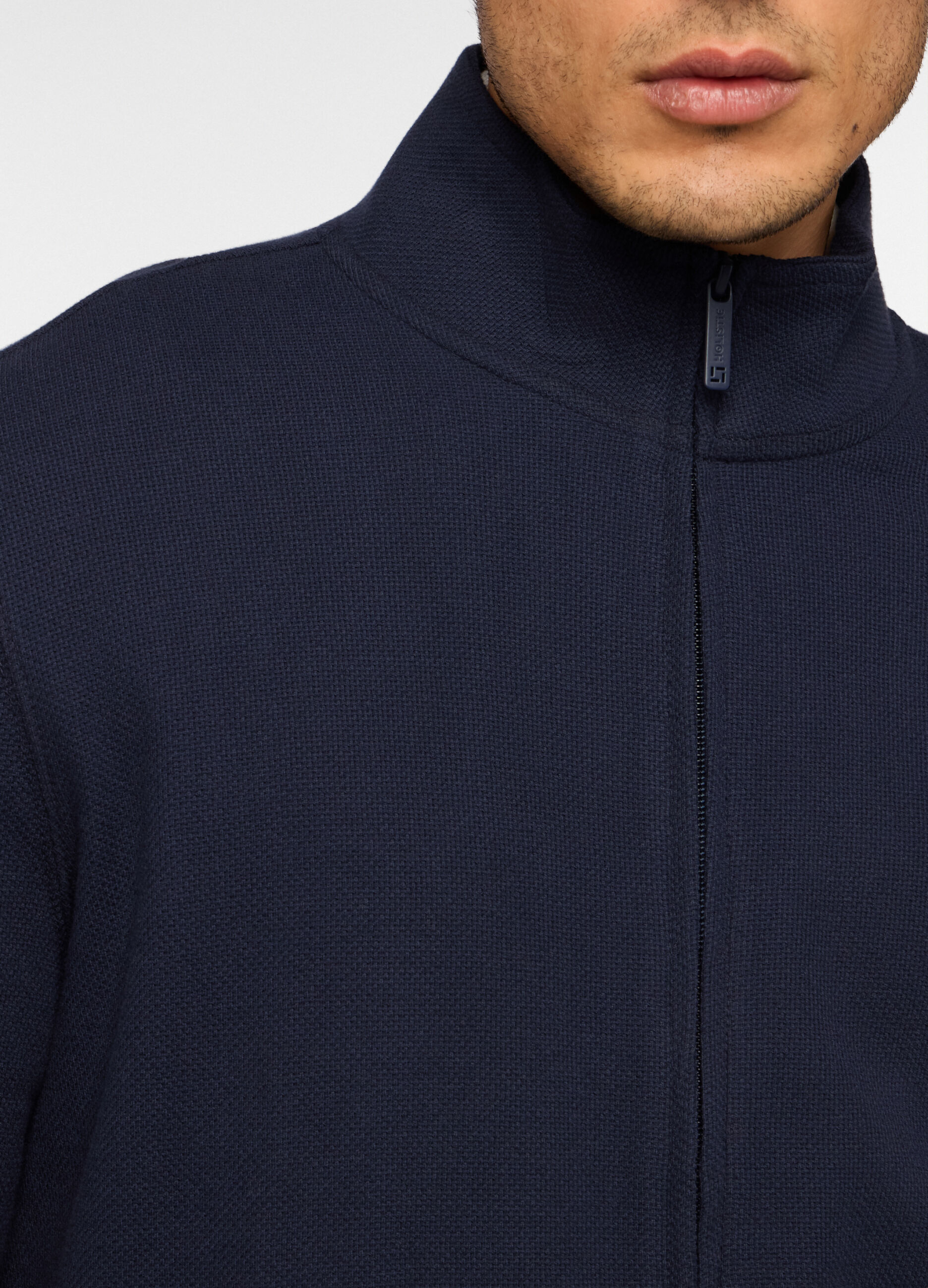 Felpa con zip in maglia di cotone uomo_2