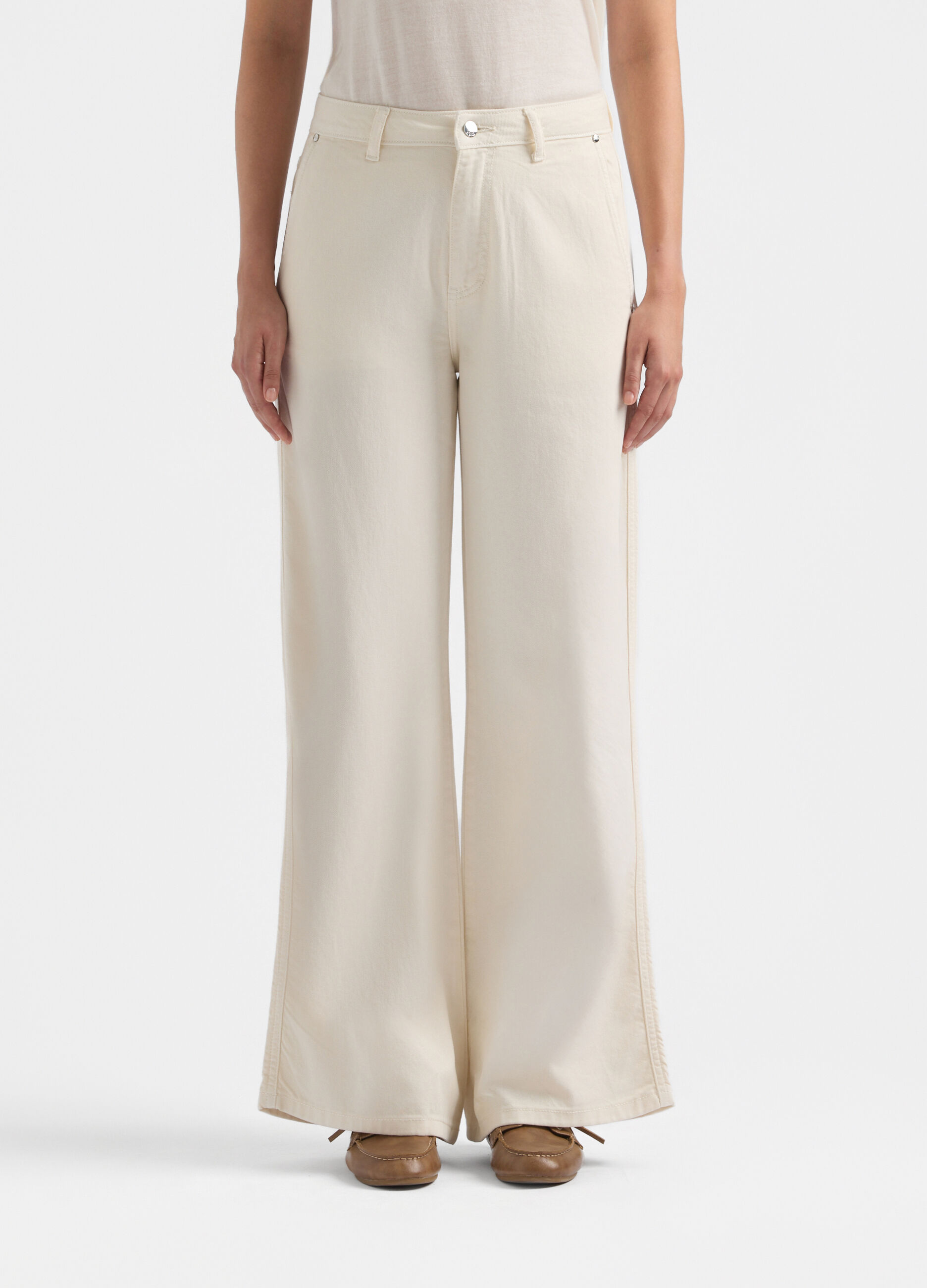 Pantaloni Wide Leg in denim misto cotone donna_1