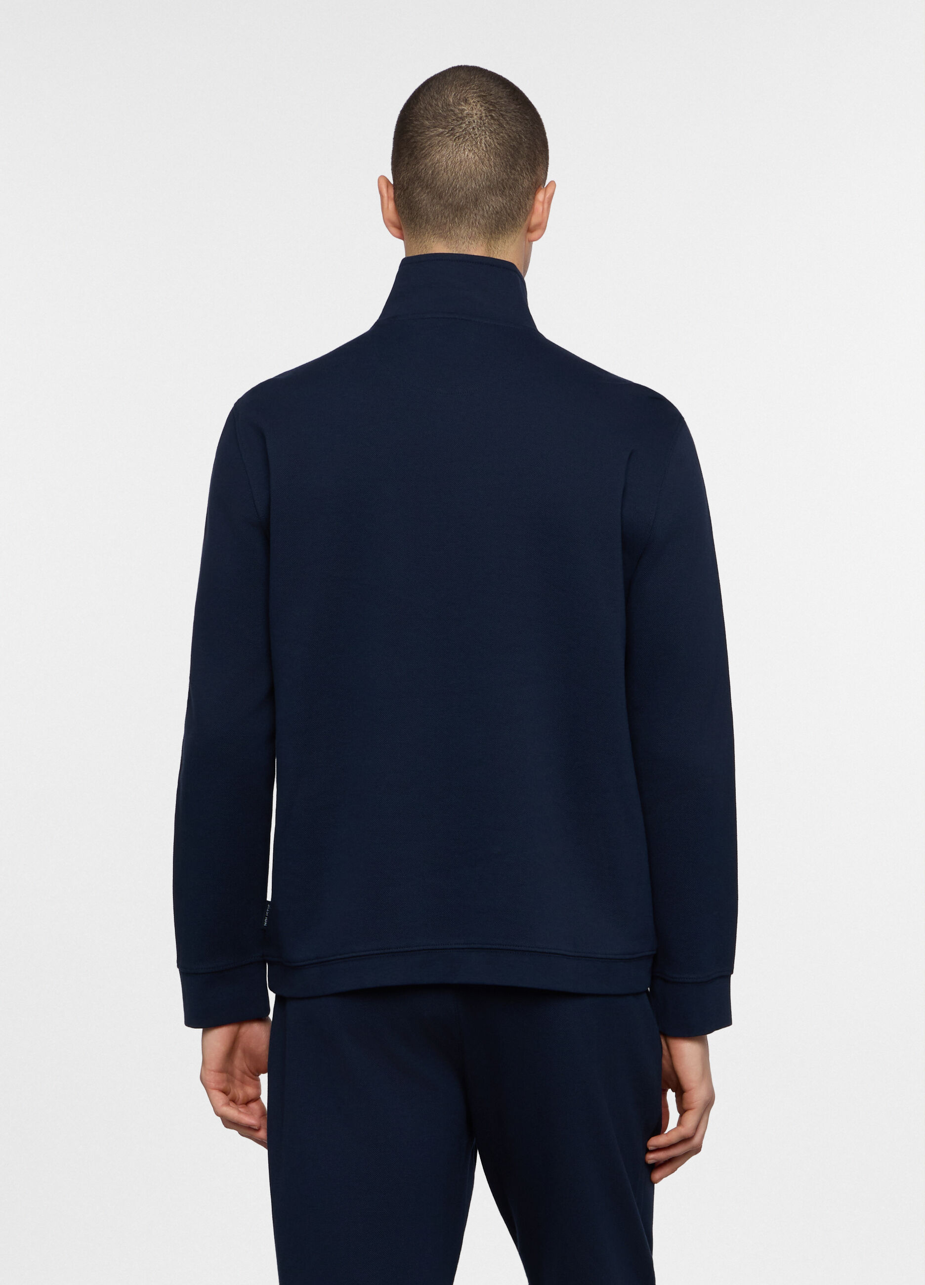 Felpa con mezza zip in piquet misto cotone uomo_1