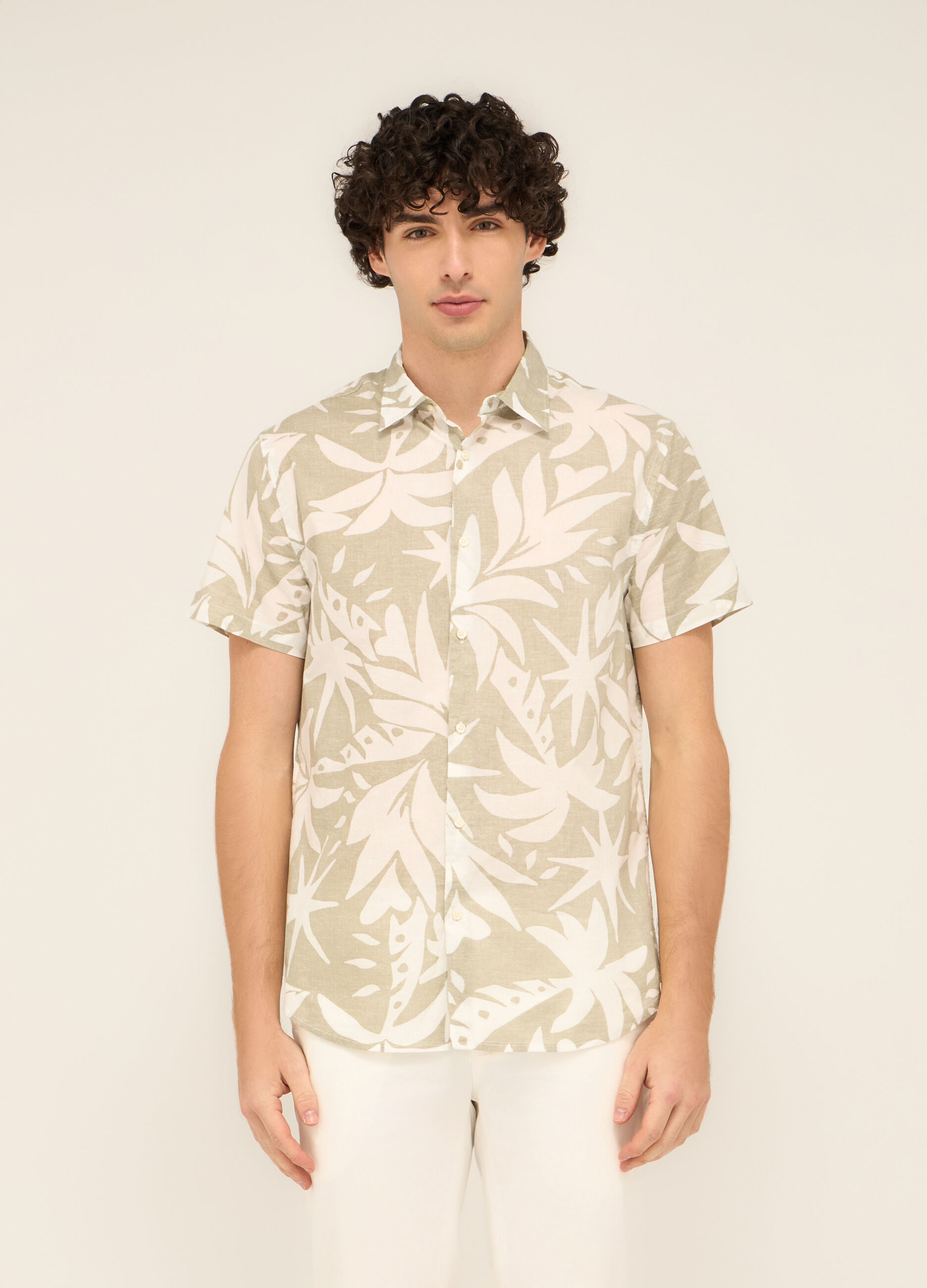 Camicia a maniche corte in cotone con stampa uomo_0