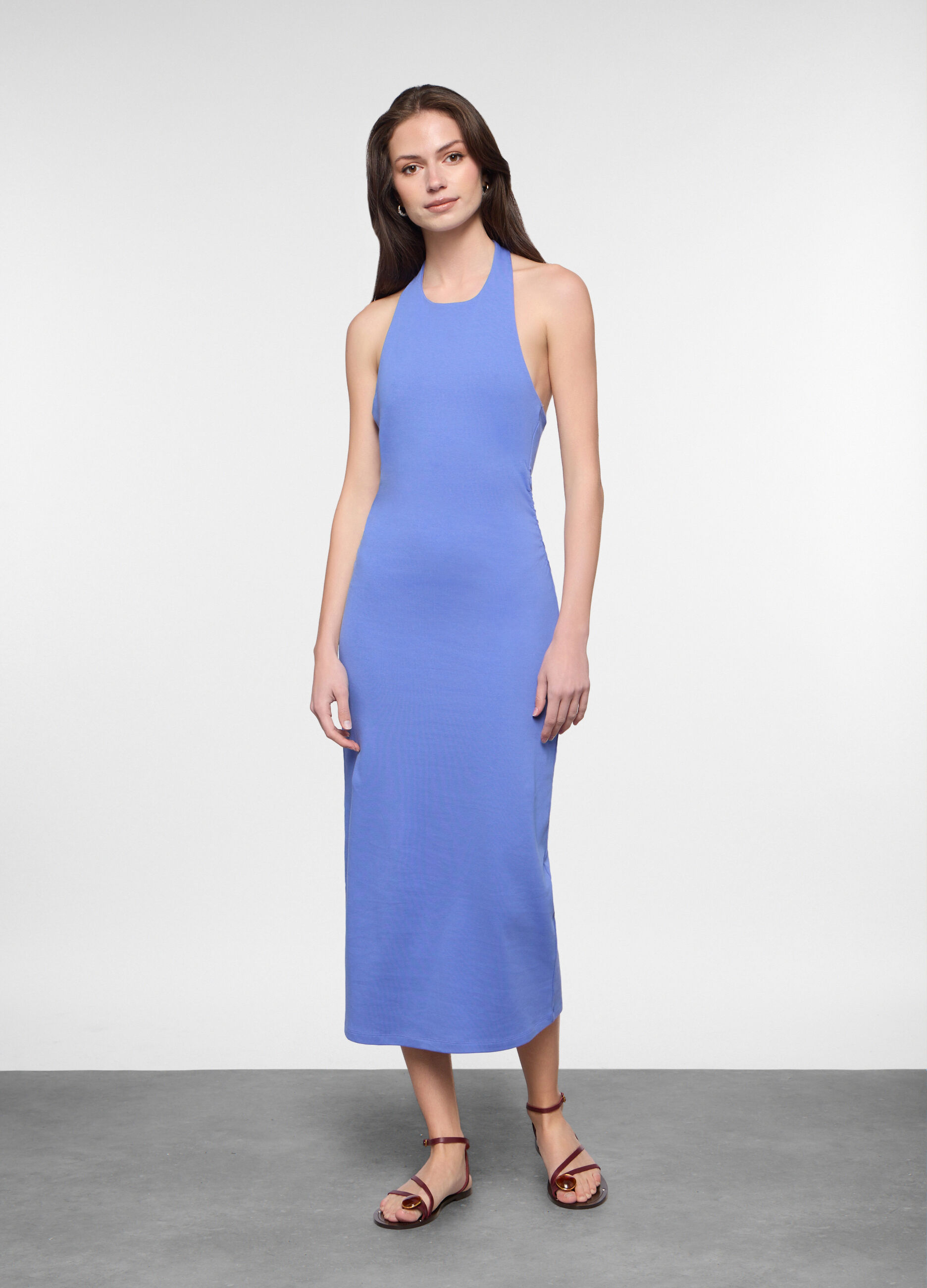 Abito lungo fitted in costina di cotone stretch donna_0