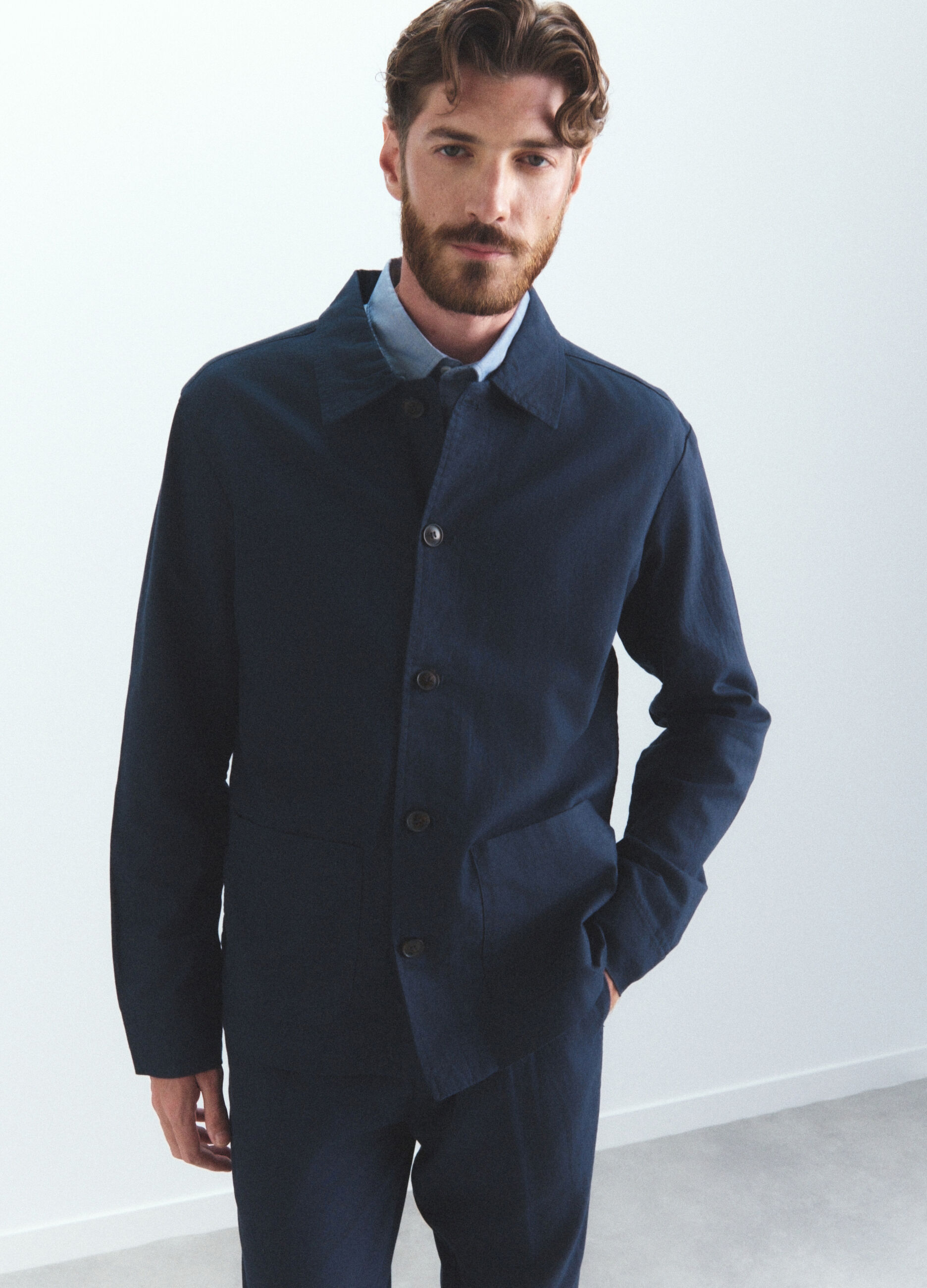 Giacca a camicia in lino e cotone uomo_1