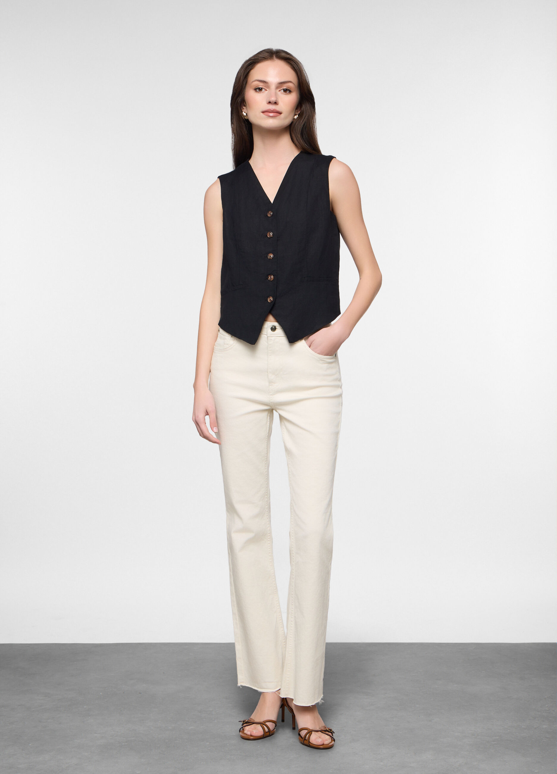 Gilet in twill misto lino donna_0