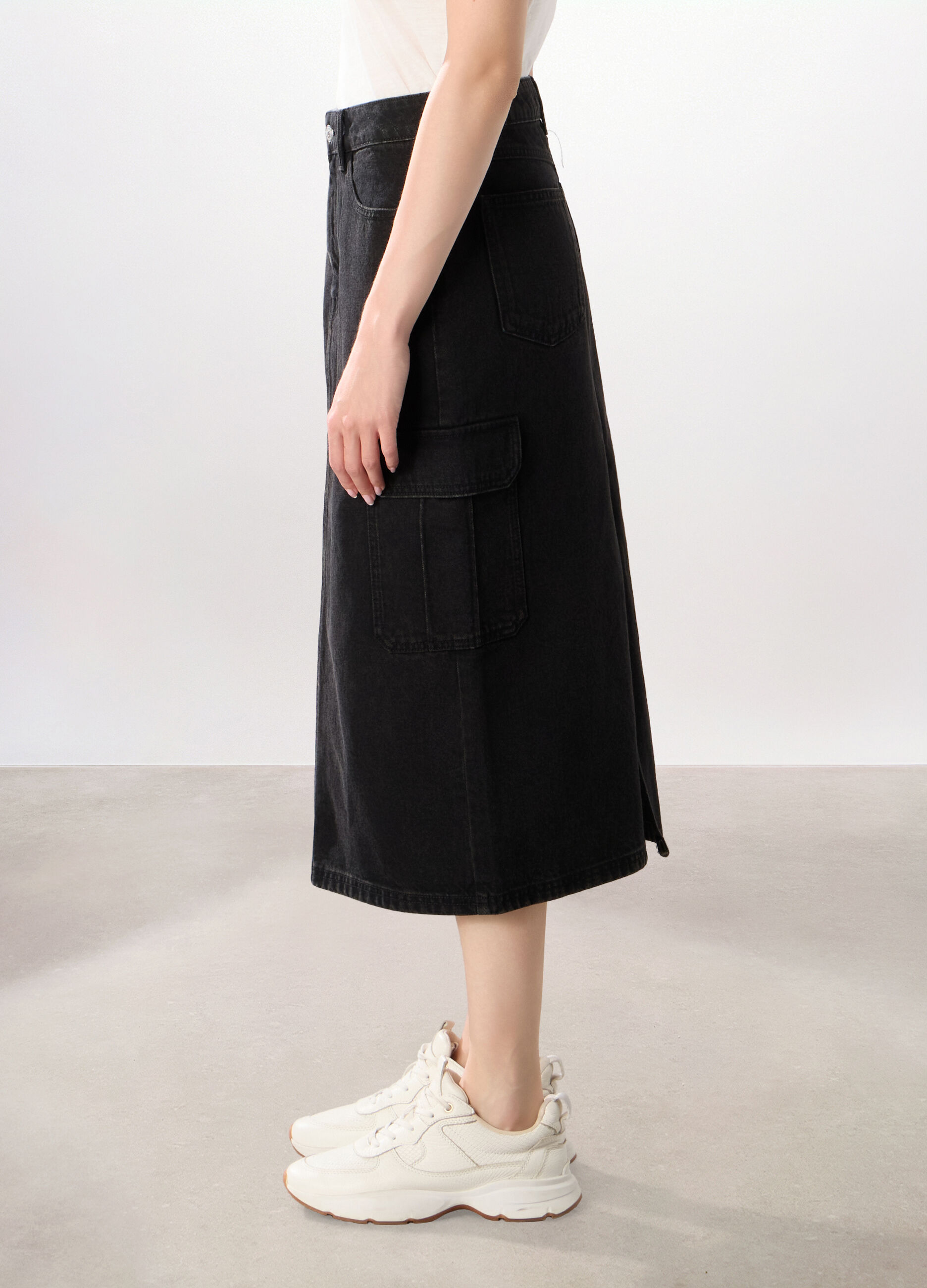 Gonna lunga in denim di puro cotone donna_3