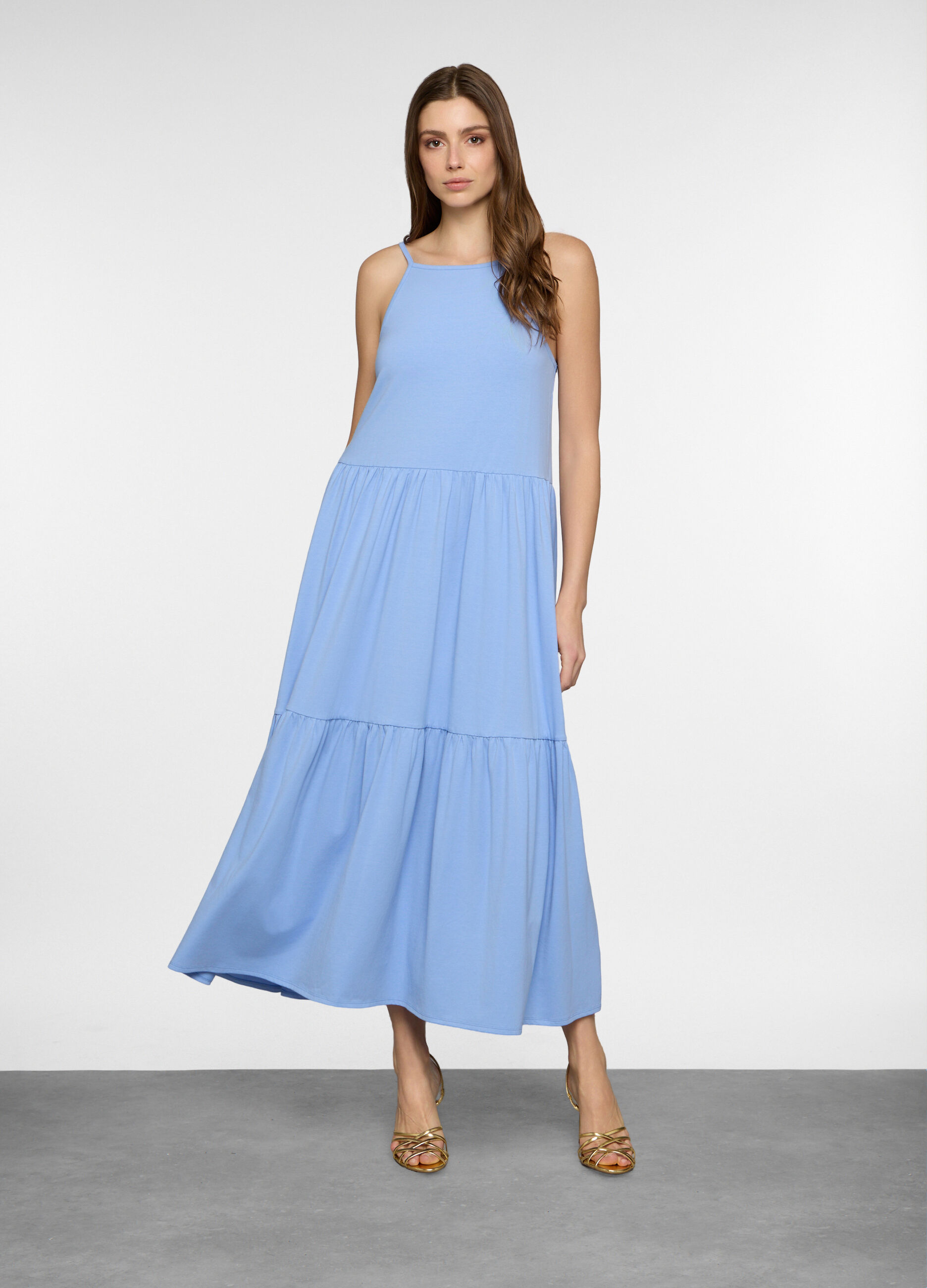 Abito lungo a balze in jersey stretch donna_0