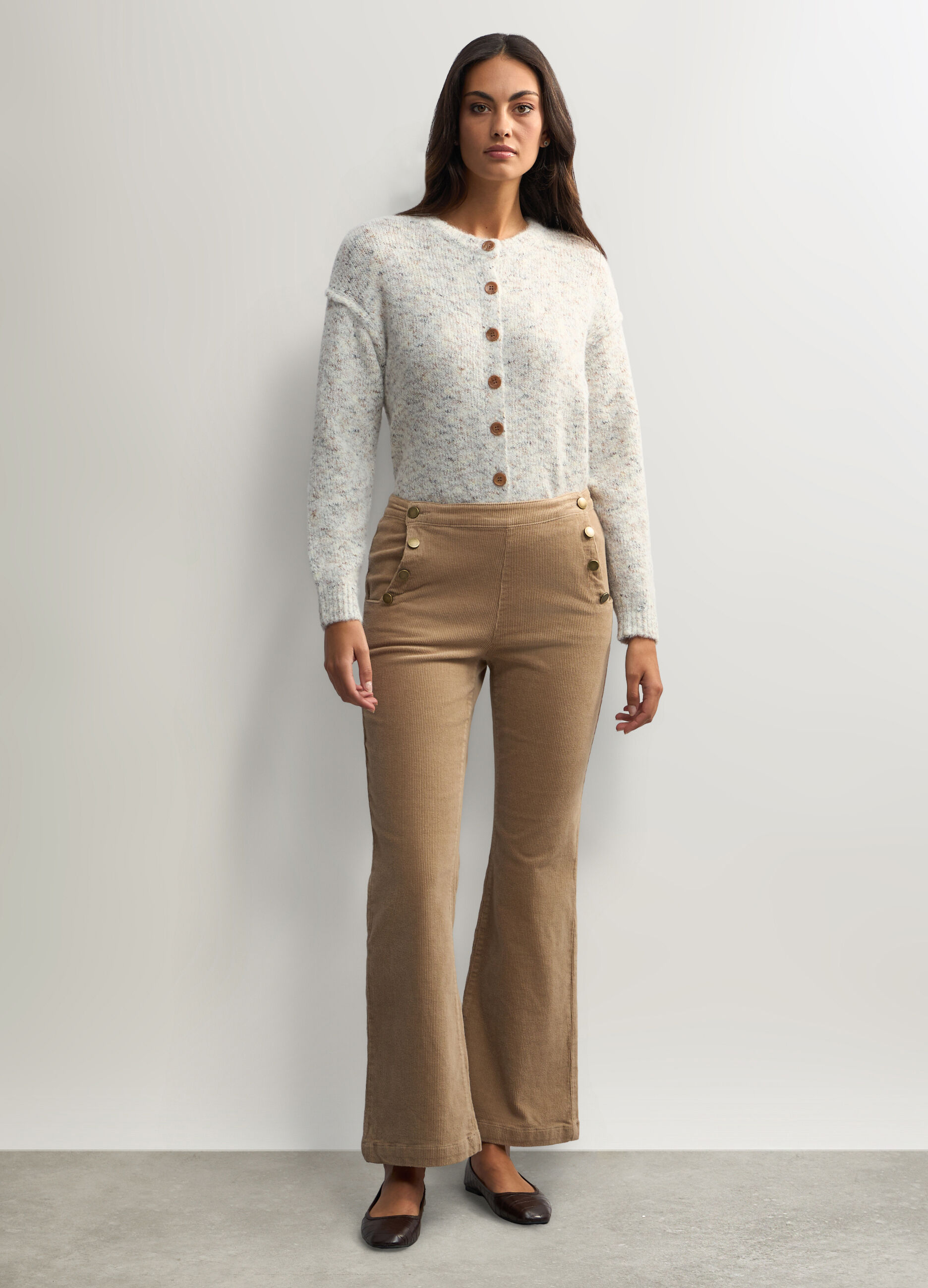 Pantaloni Wide Leg in velluto a coste di cotone stretch donna _0
