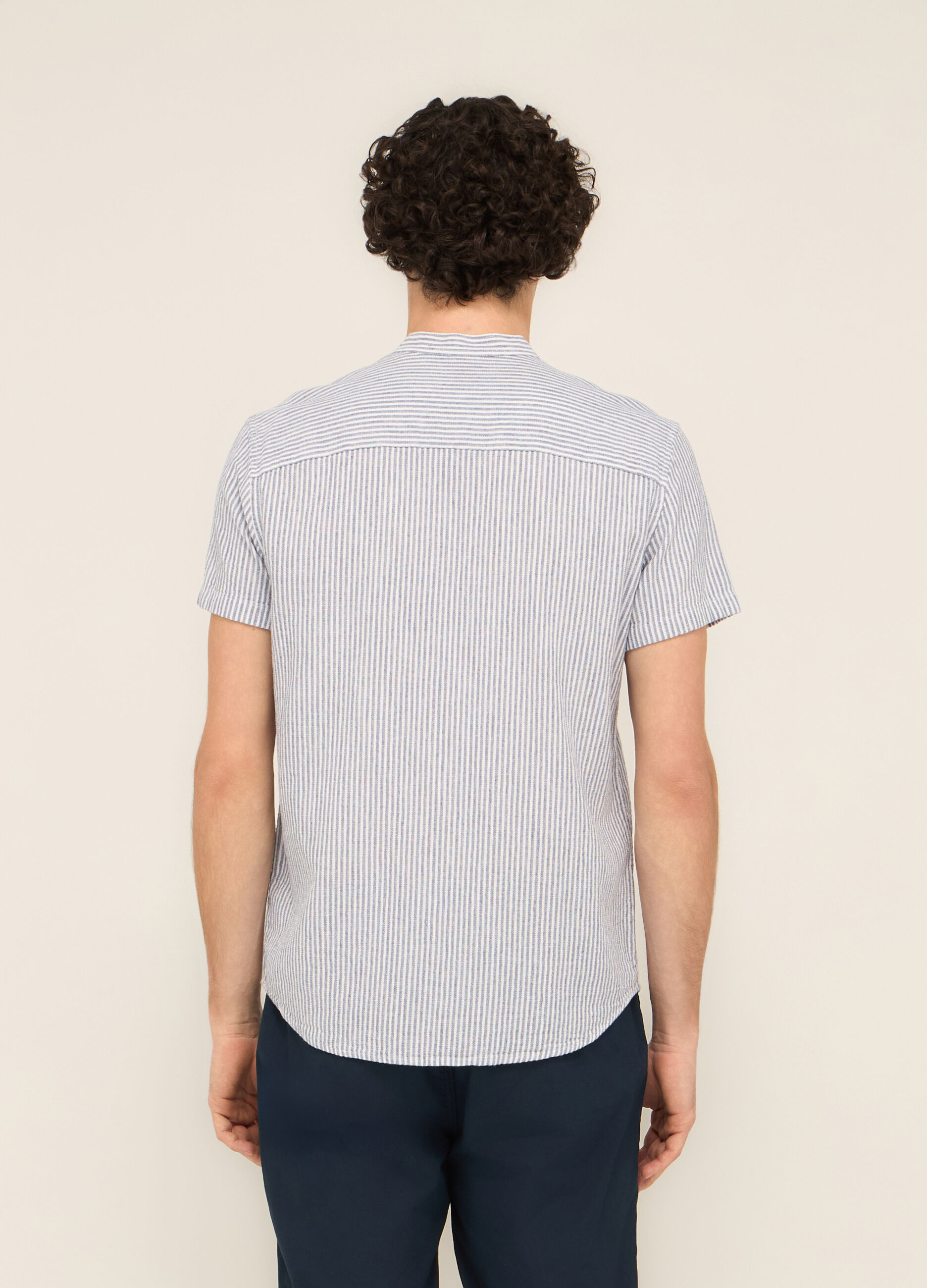 Camicia a maniche corte in cotone e lino uomo
