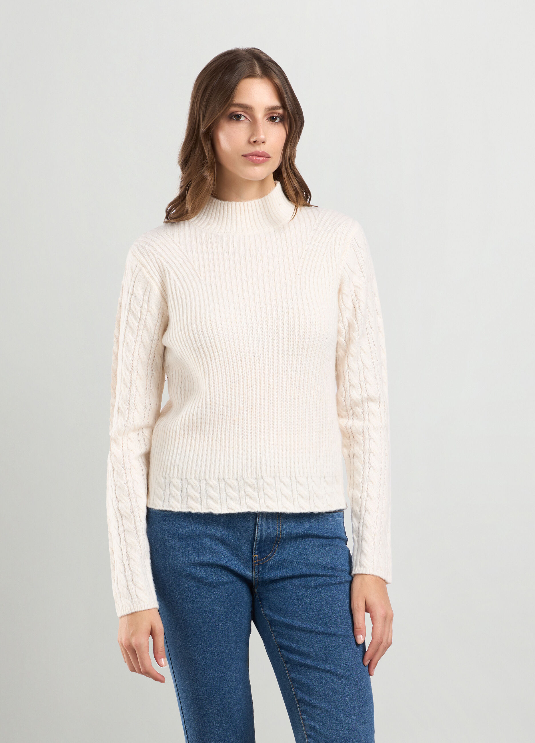 Pullover misto lana a collo alto donna_0