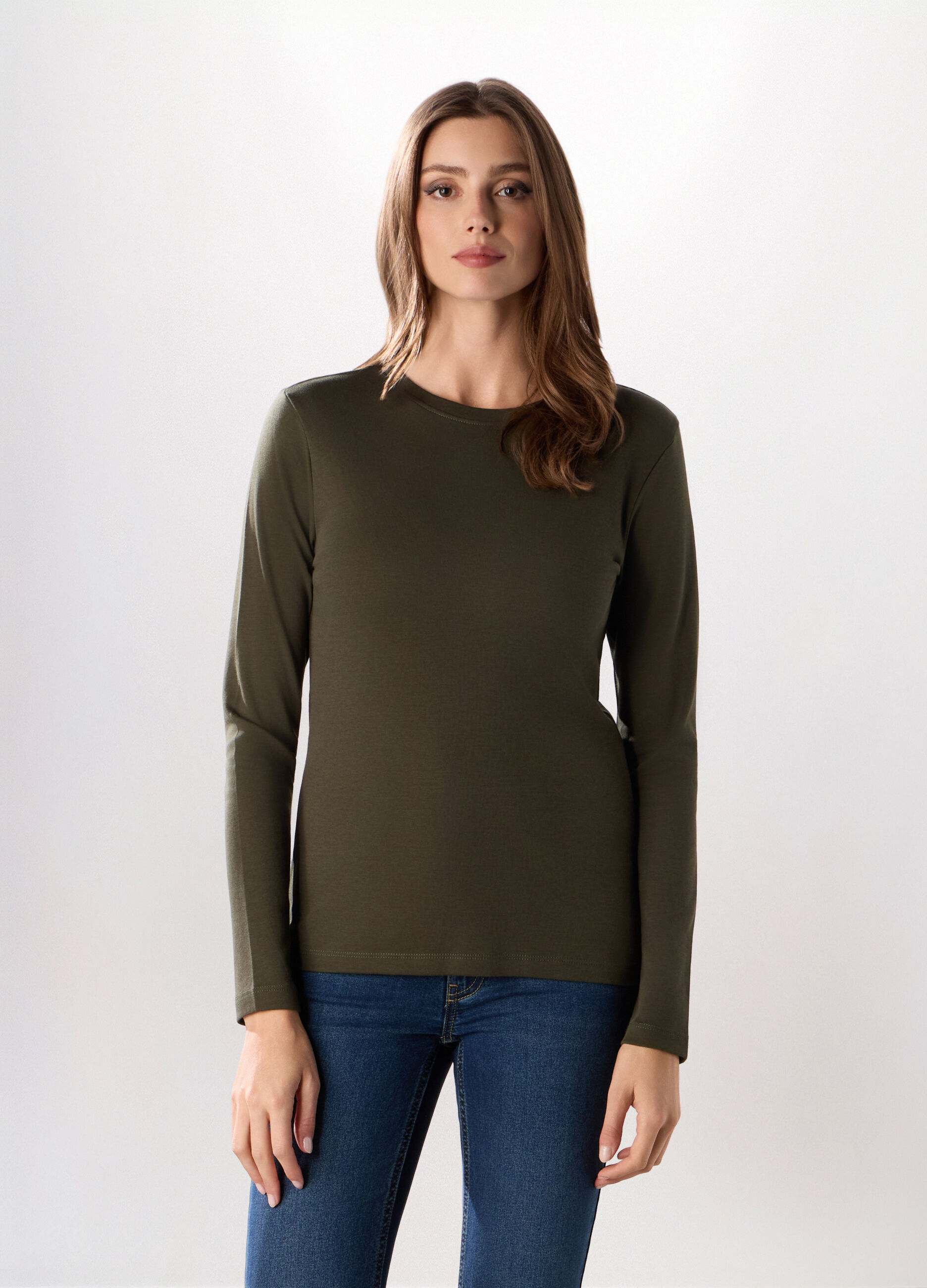 T-shirt a manica lunga in interlock di puro cotone donna_0