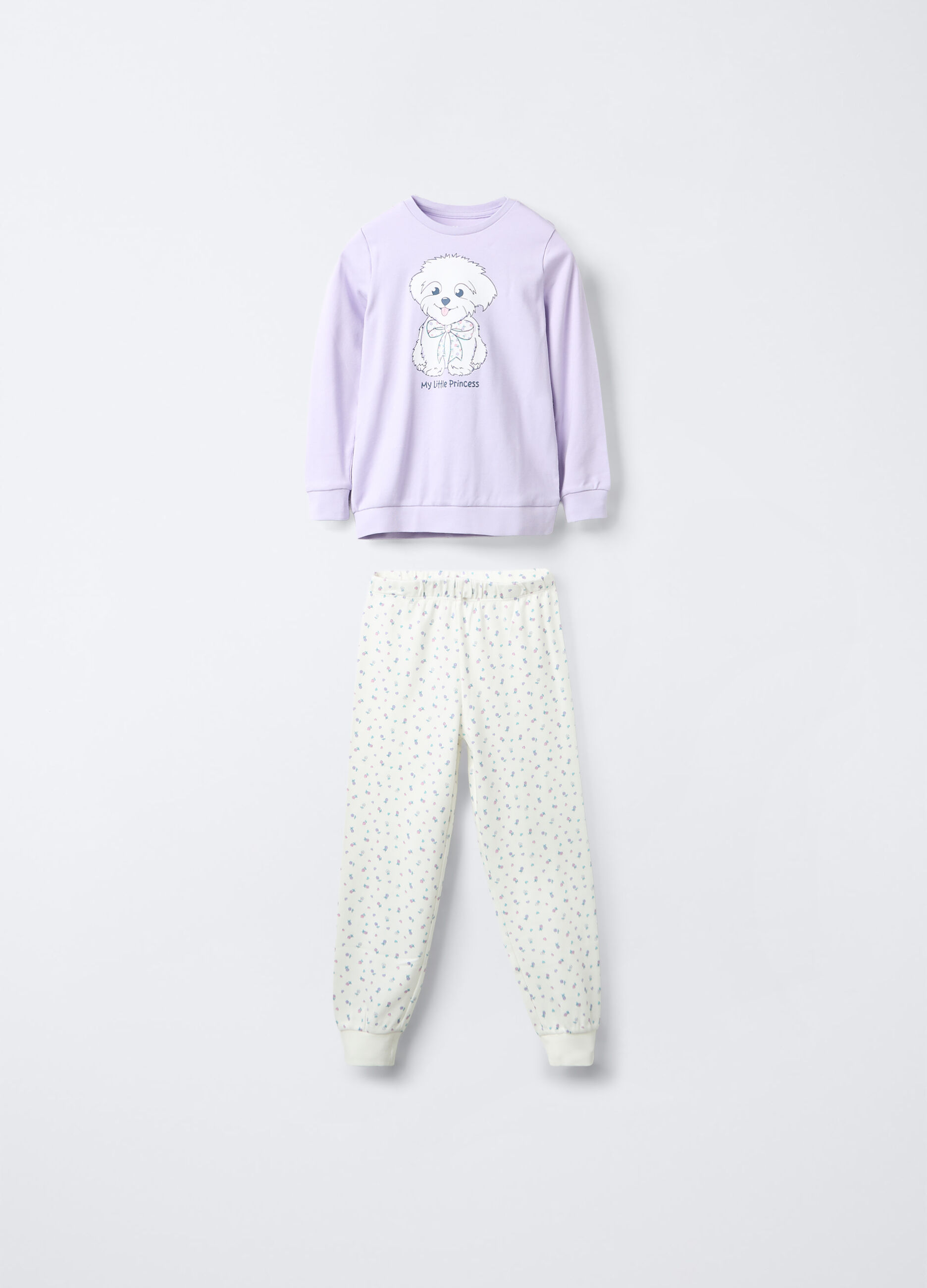 Set pigiama lungo in interlock di puro cotone bambina_0