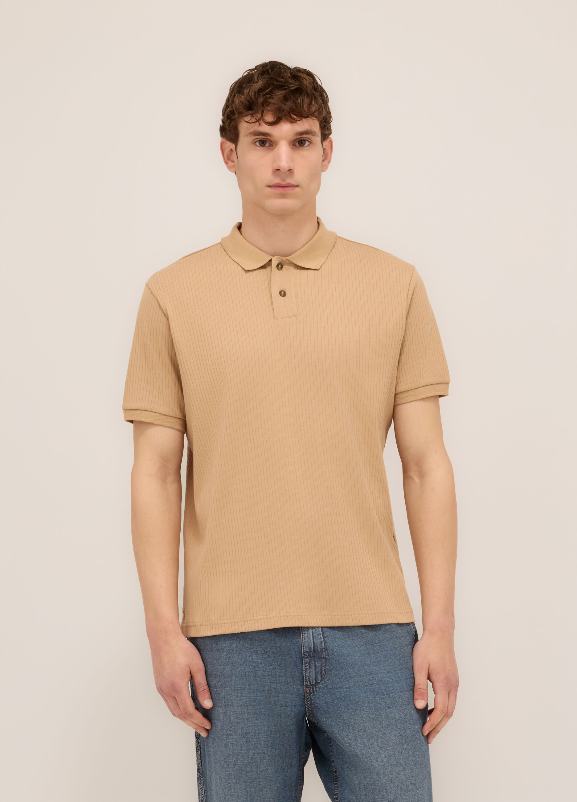 Polo a maniche corte in interlock di cotone stretch uomo_0
