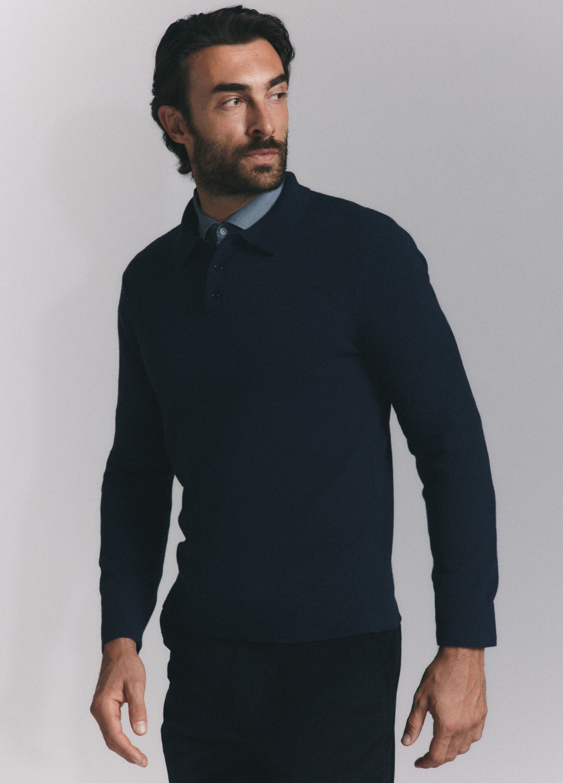 Polo a maniche lunghe in maglia di lambswool uomo_1