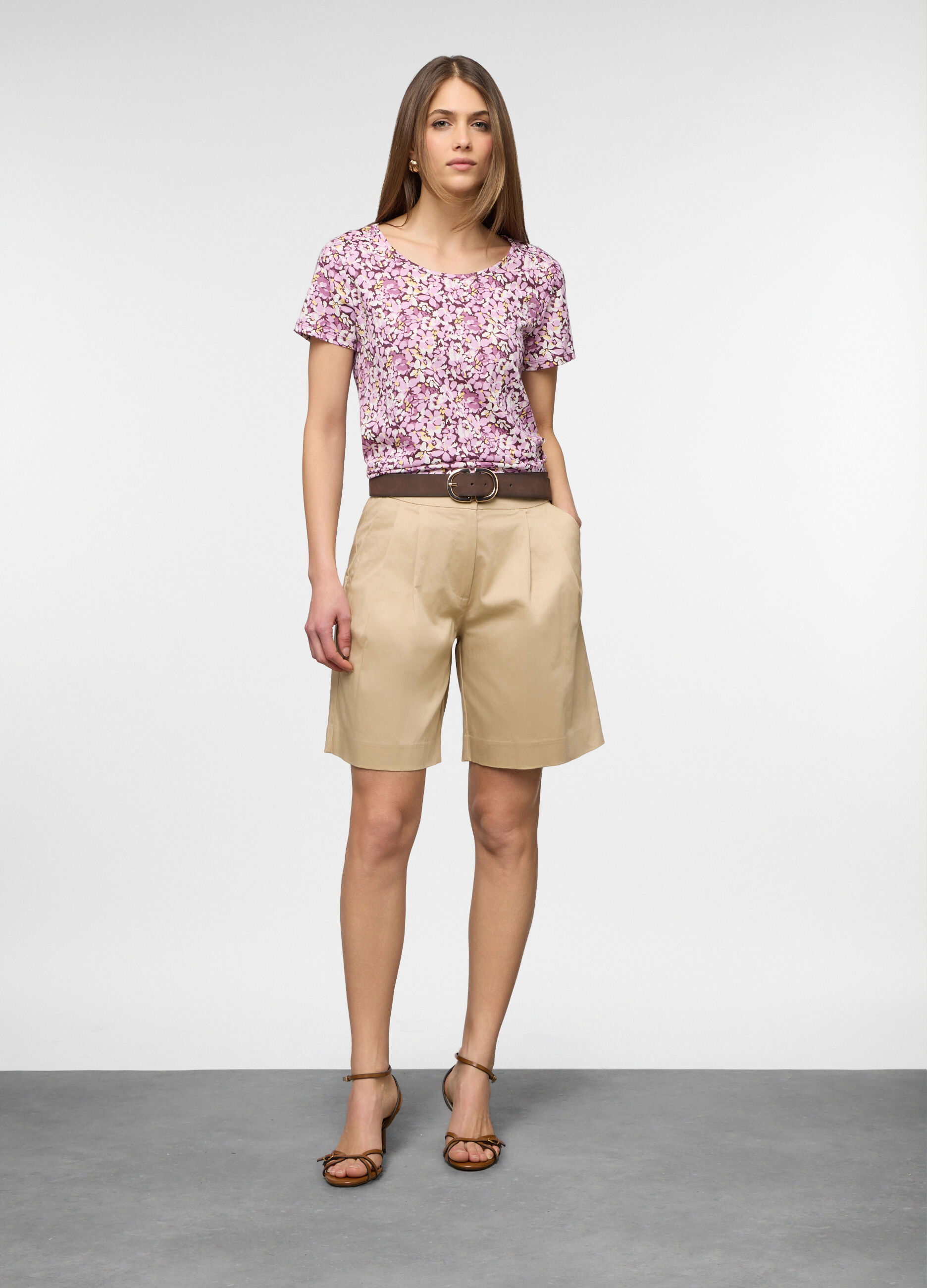 Bermuda fit regular di cotone stretch satin donna_0