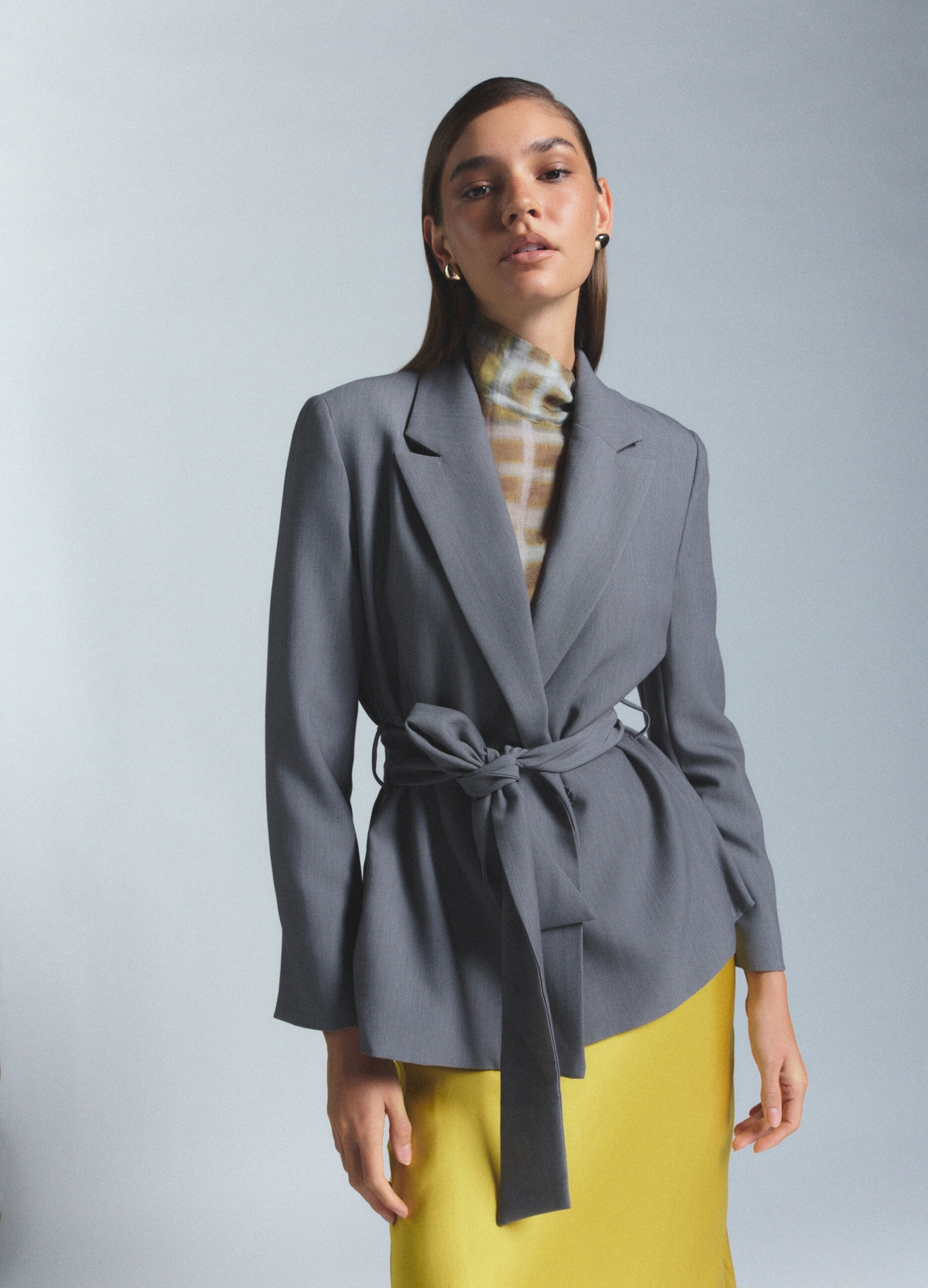 Blazer doppiopetto con collo reverse in twill stretch donna_1