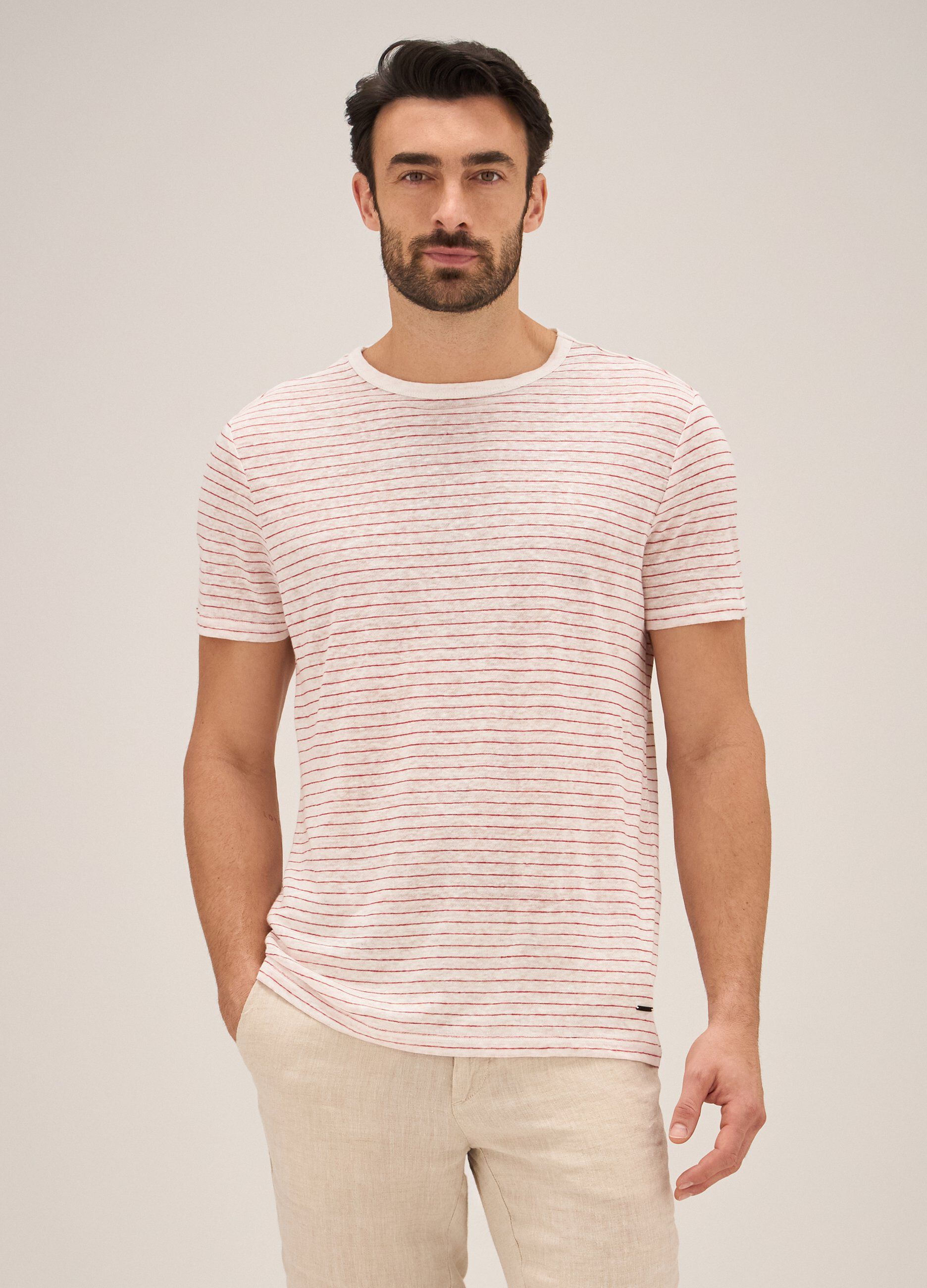 T-shirt in puro lino rigato Rumford uomo_0