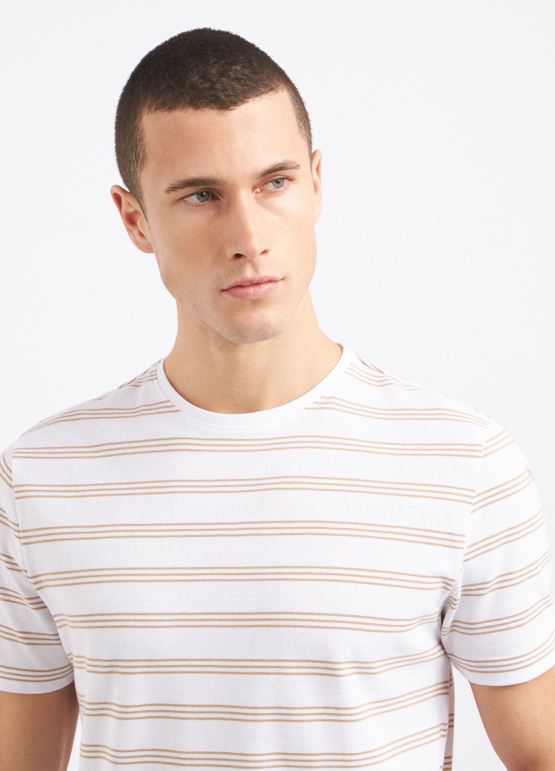 T-shirt rigata in puro cotone piquet uomo_2