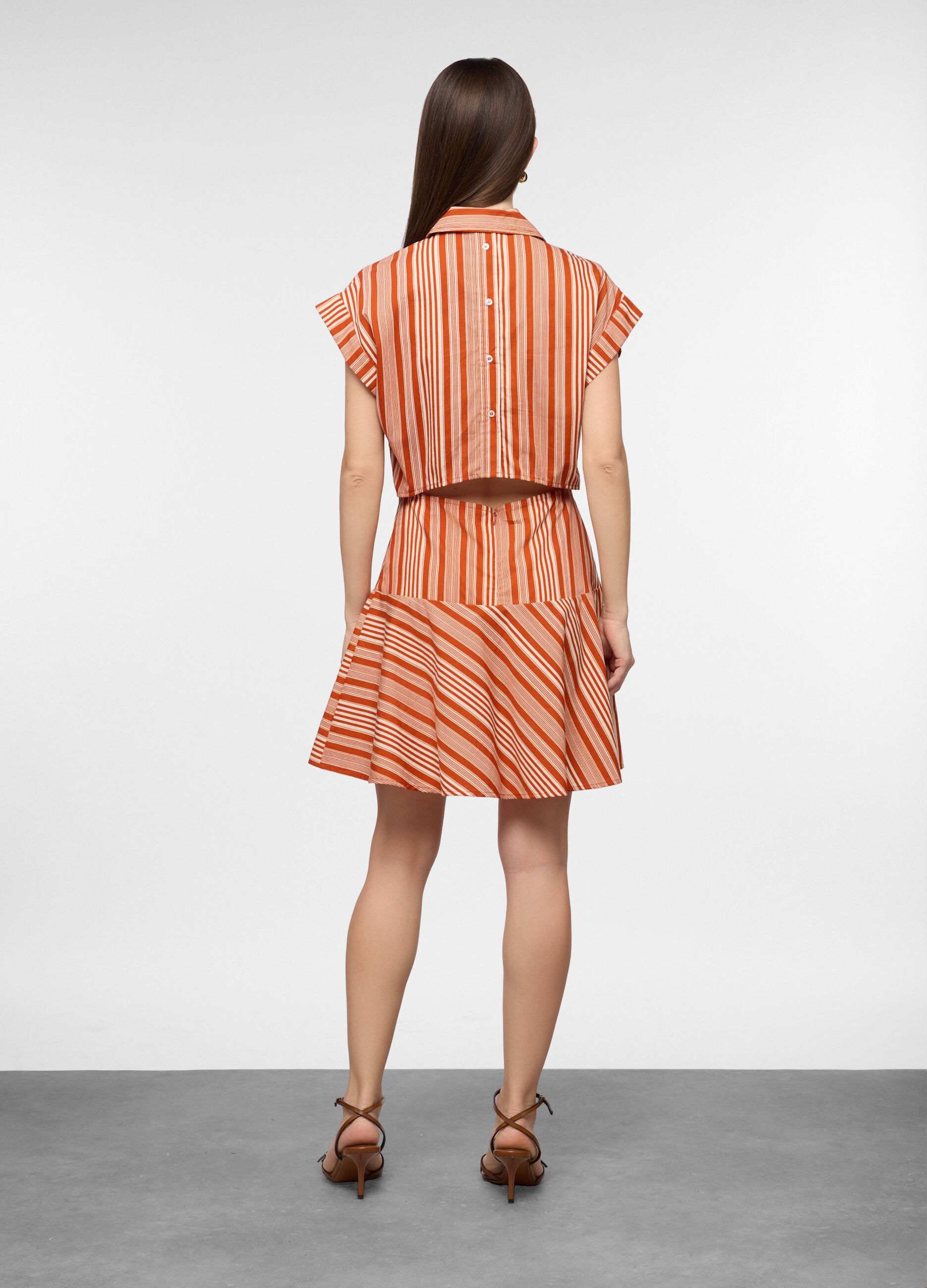 Vestito corto con scollo a V in puro cotone popeline donna_1