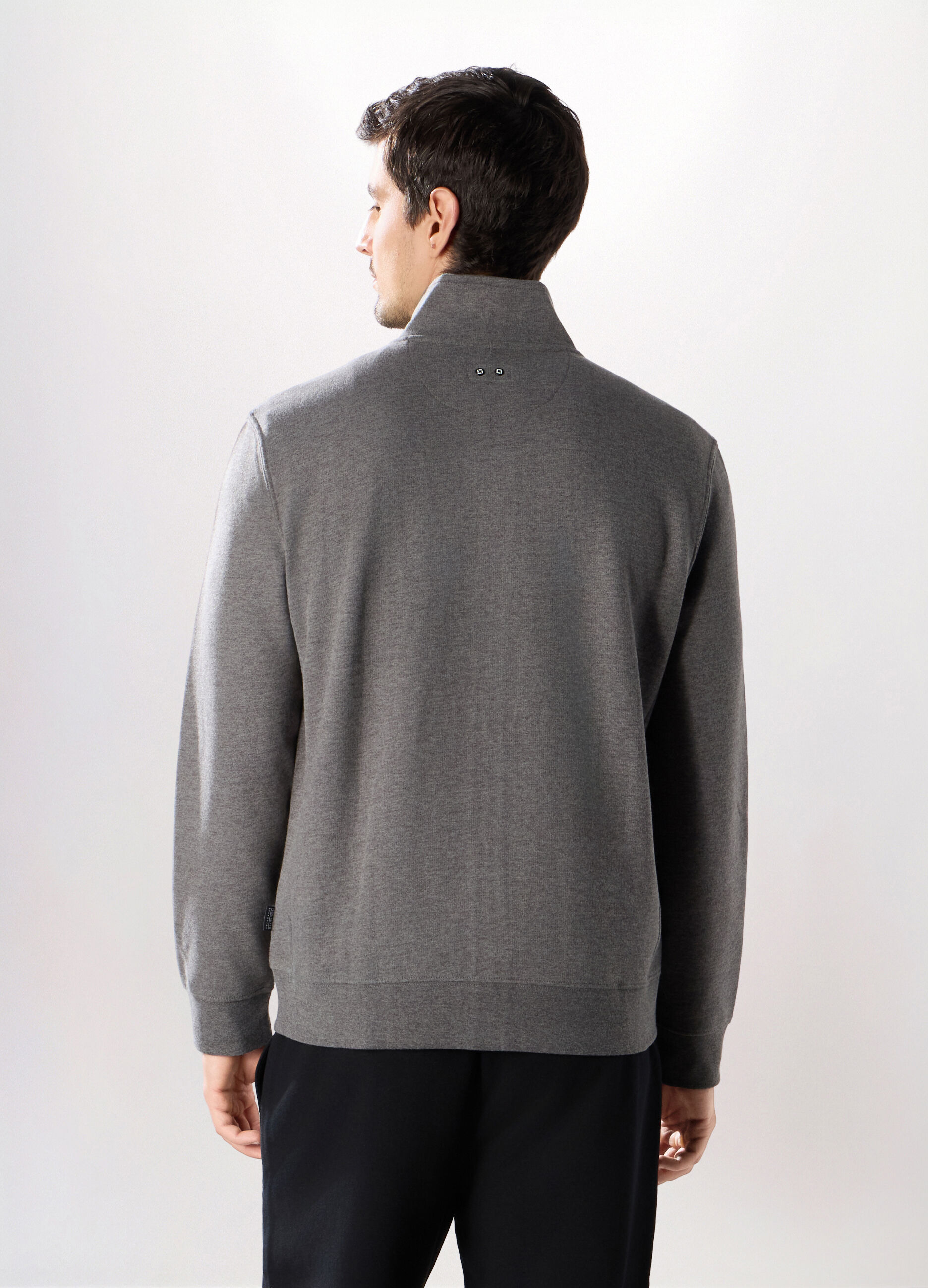 Felpa lupetto con zip in misto cotone uomo_1