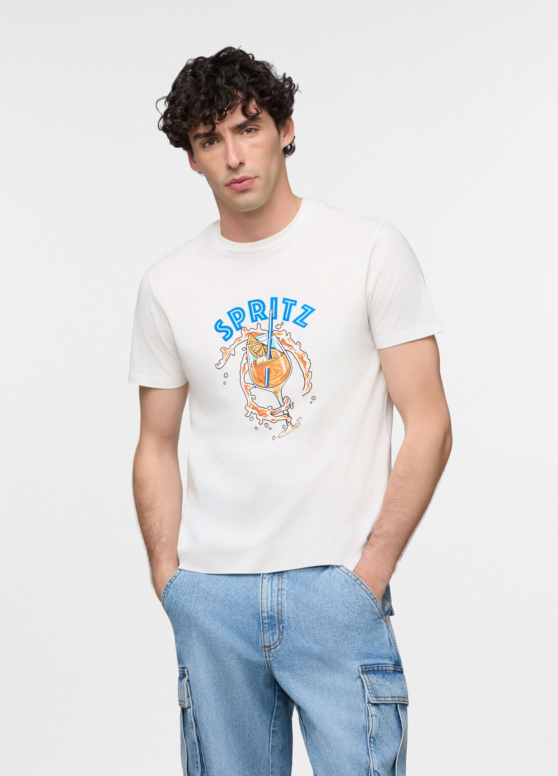T-shirt in misto cotone con stampa uomo_0