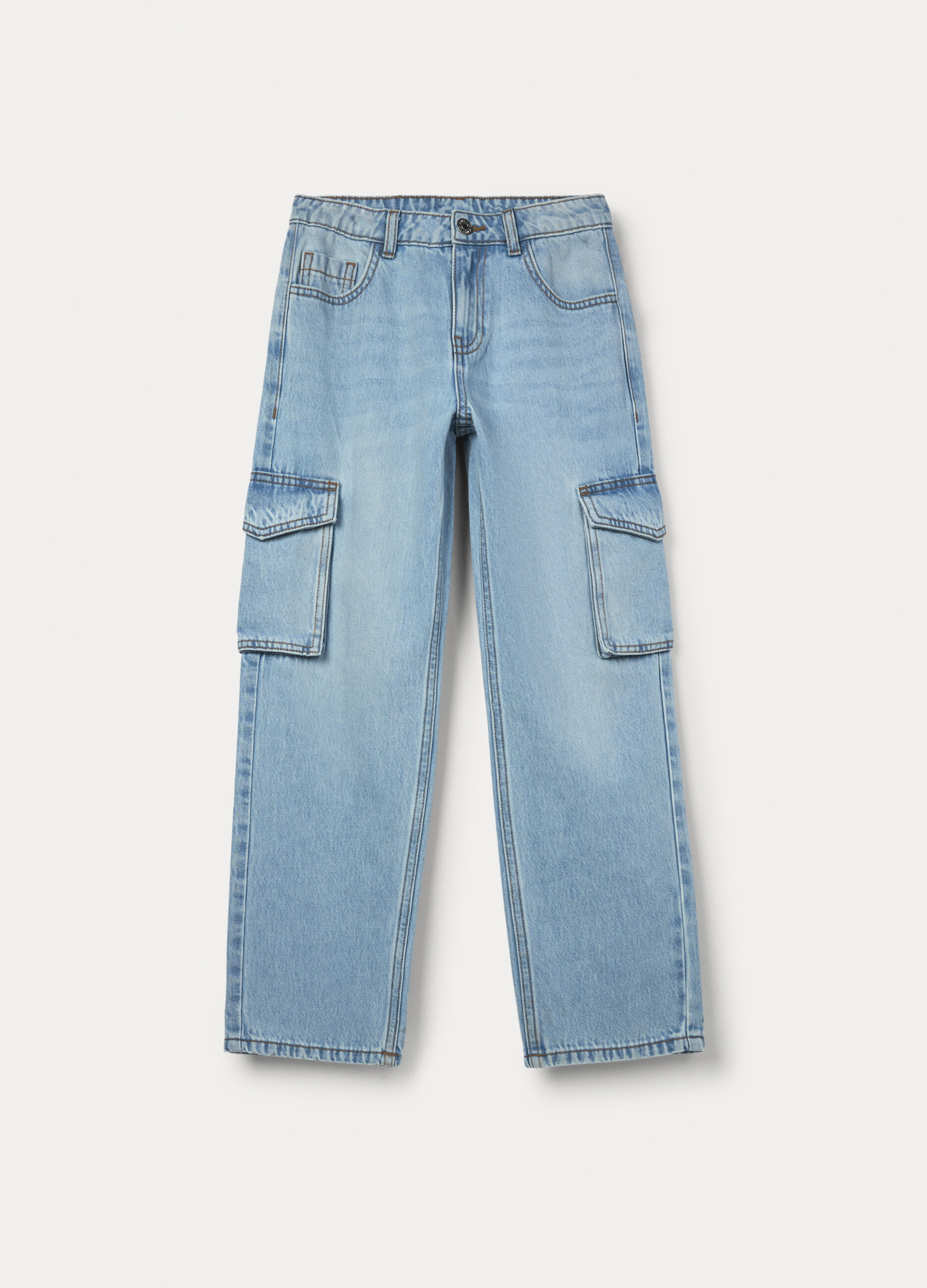 Pantaloni cargo in denim misto cotone ragazza_0