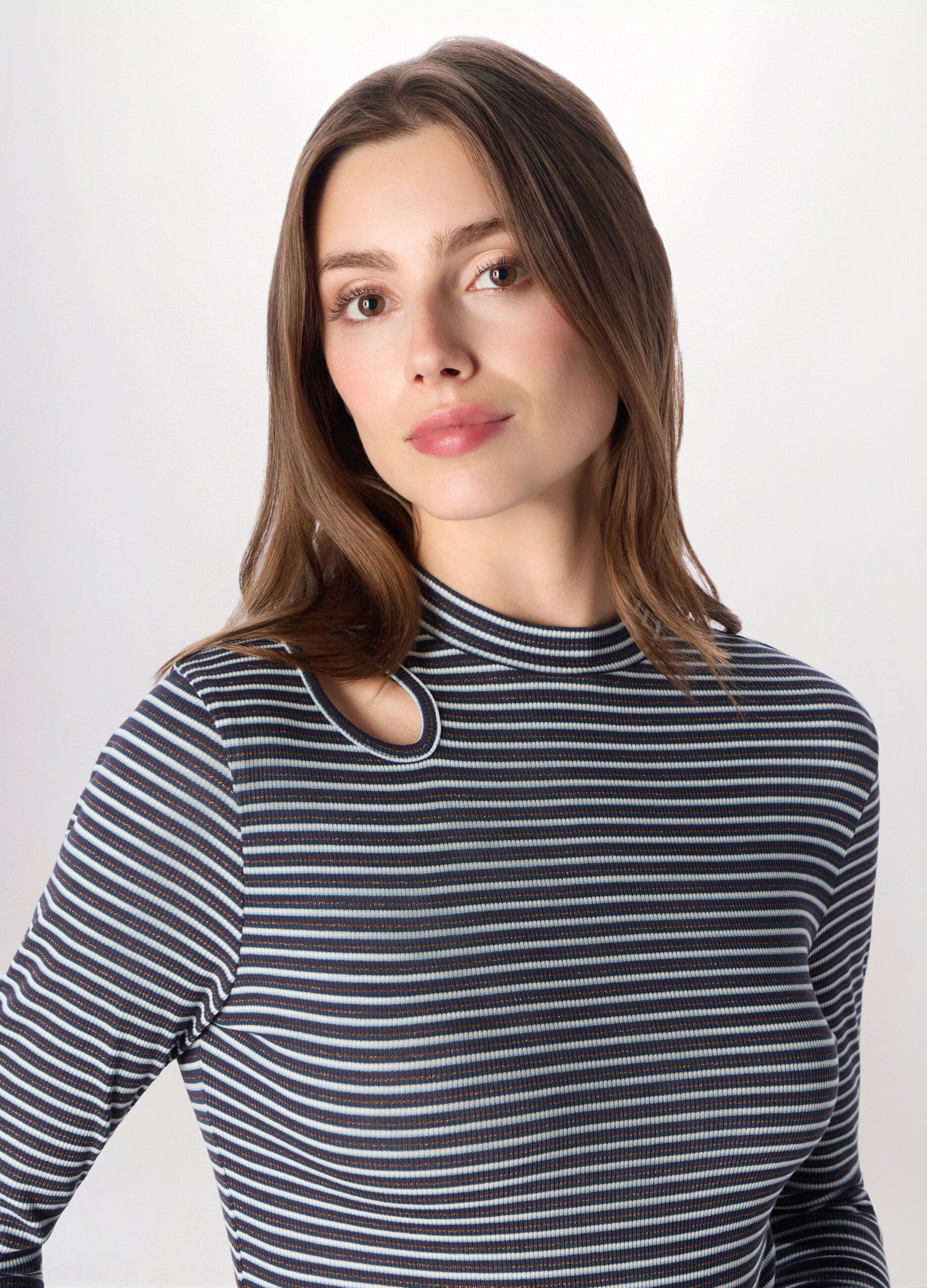 T-shirt in costina di misto viscosa donna_2