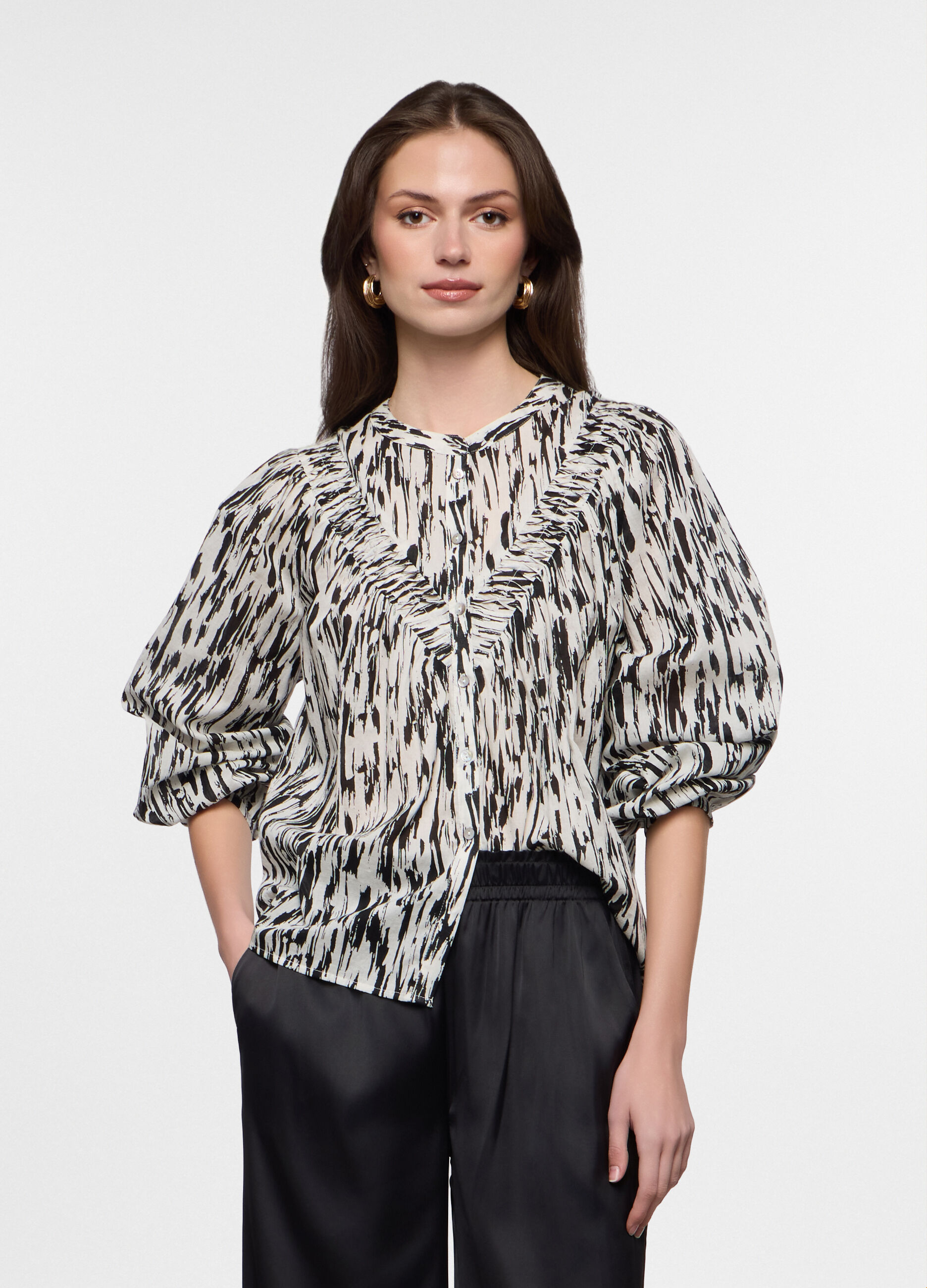 Camicia regular fit con scollo rotondo in puro cotone voile donna_0