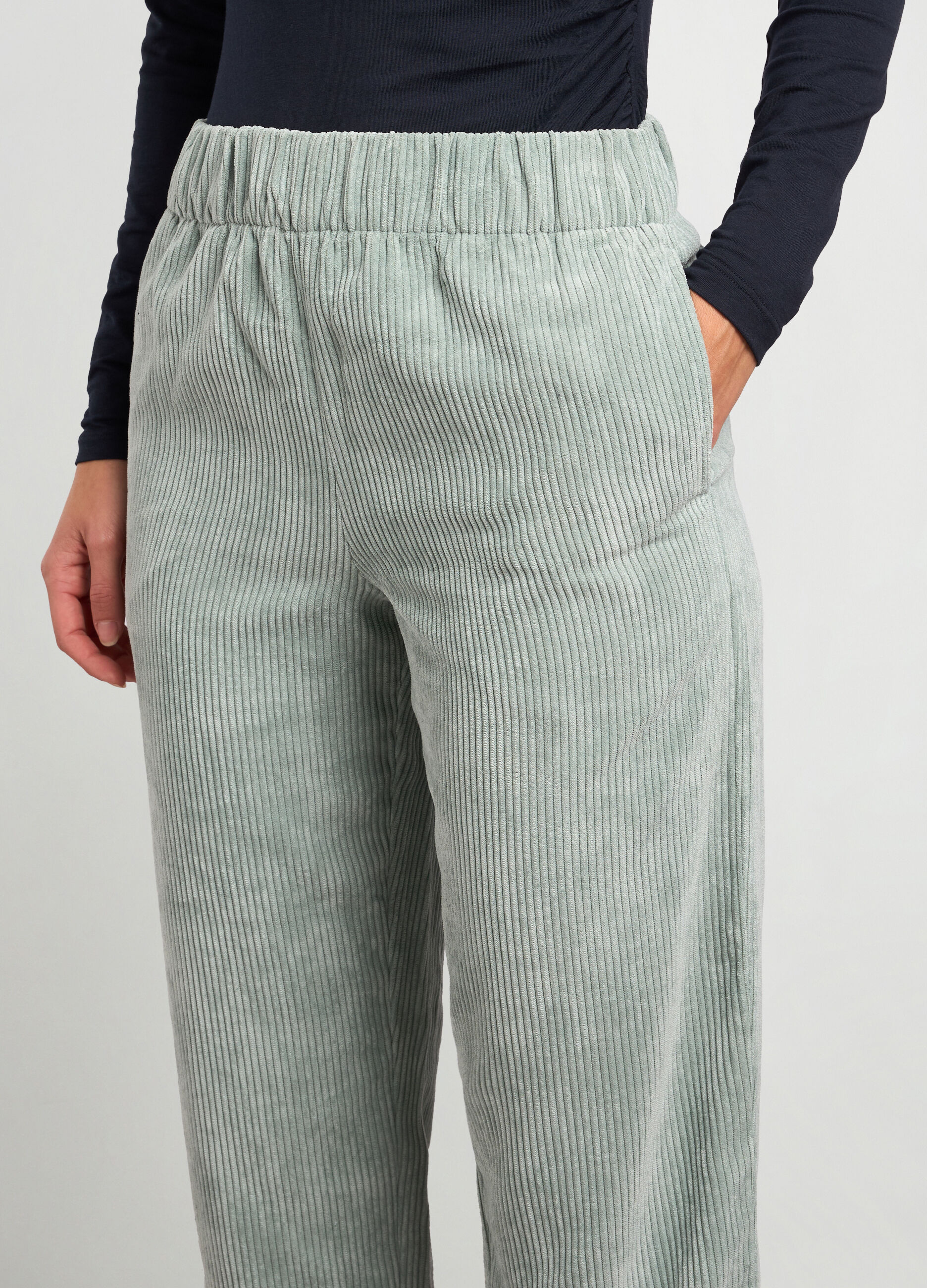 Pantaloni cropped in velluto a costine donna_2