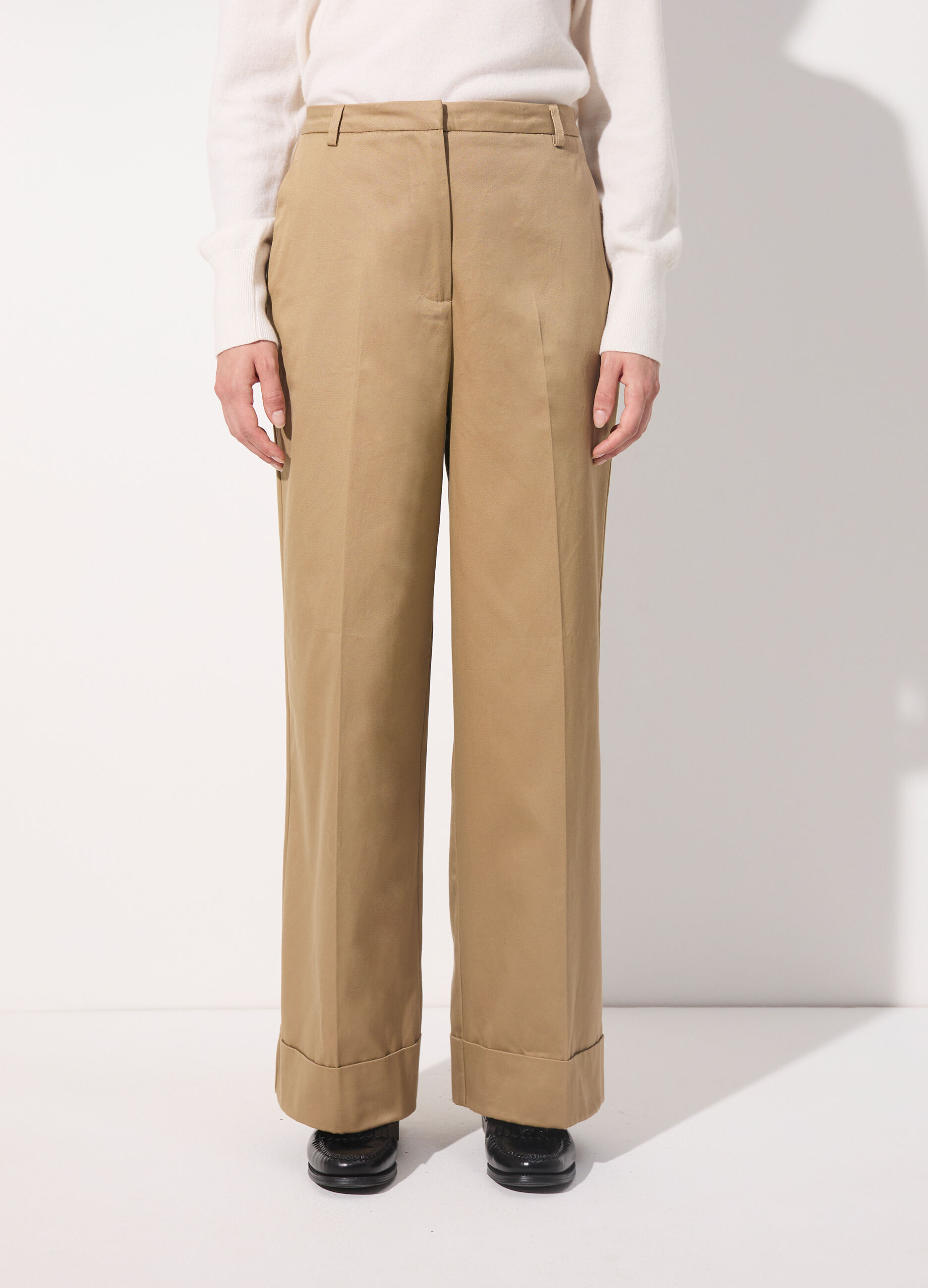 Pantaloni palazzo in gabardine di puro cotone donna_1