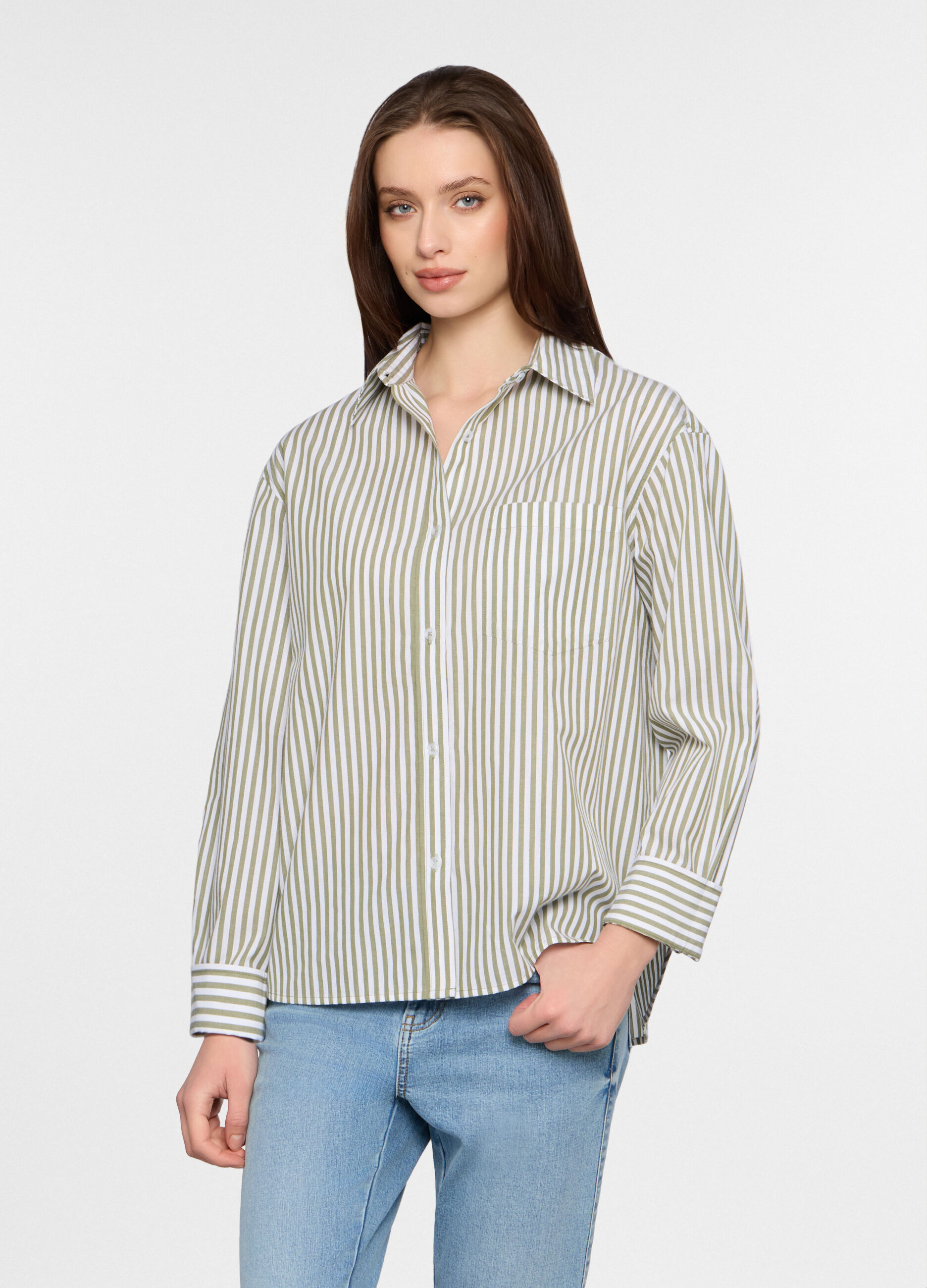 Camicia regular fit con colletto alla francese in popeline donna_0